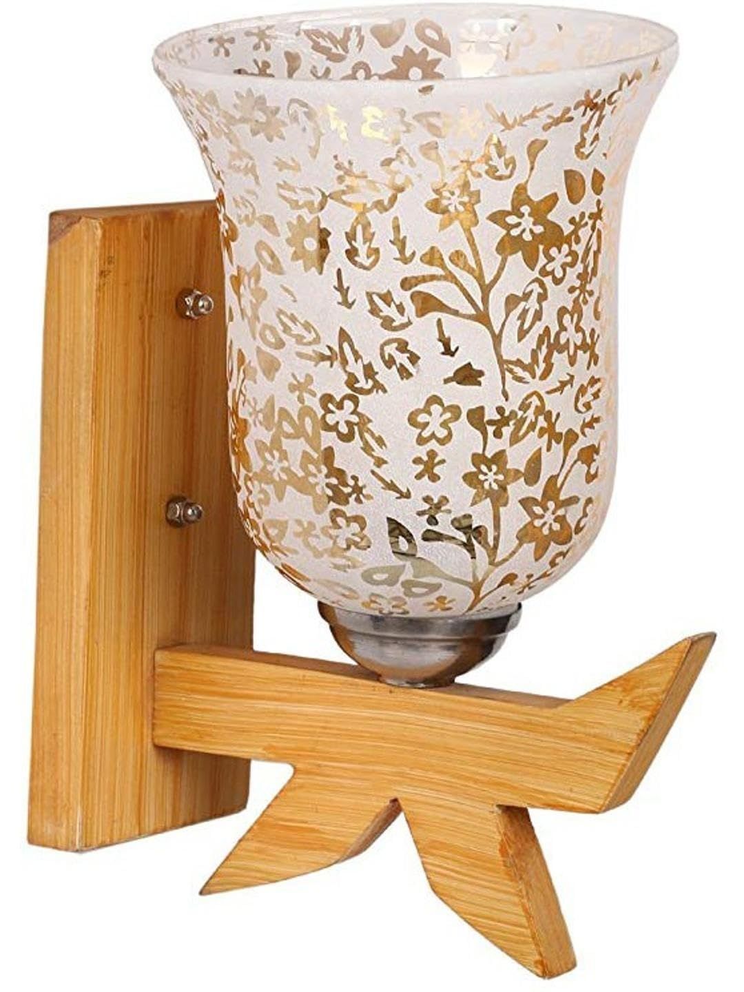 1ST TIME Gold-Toned & White Printed Wood Traditional Wall Lamp-picture-15