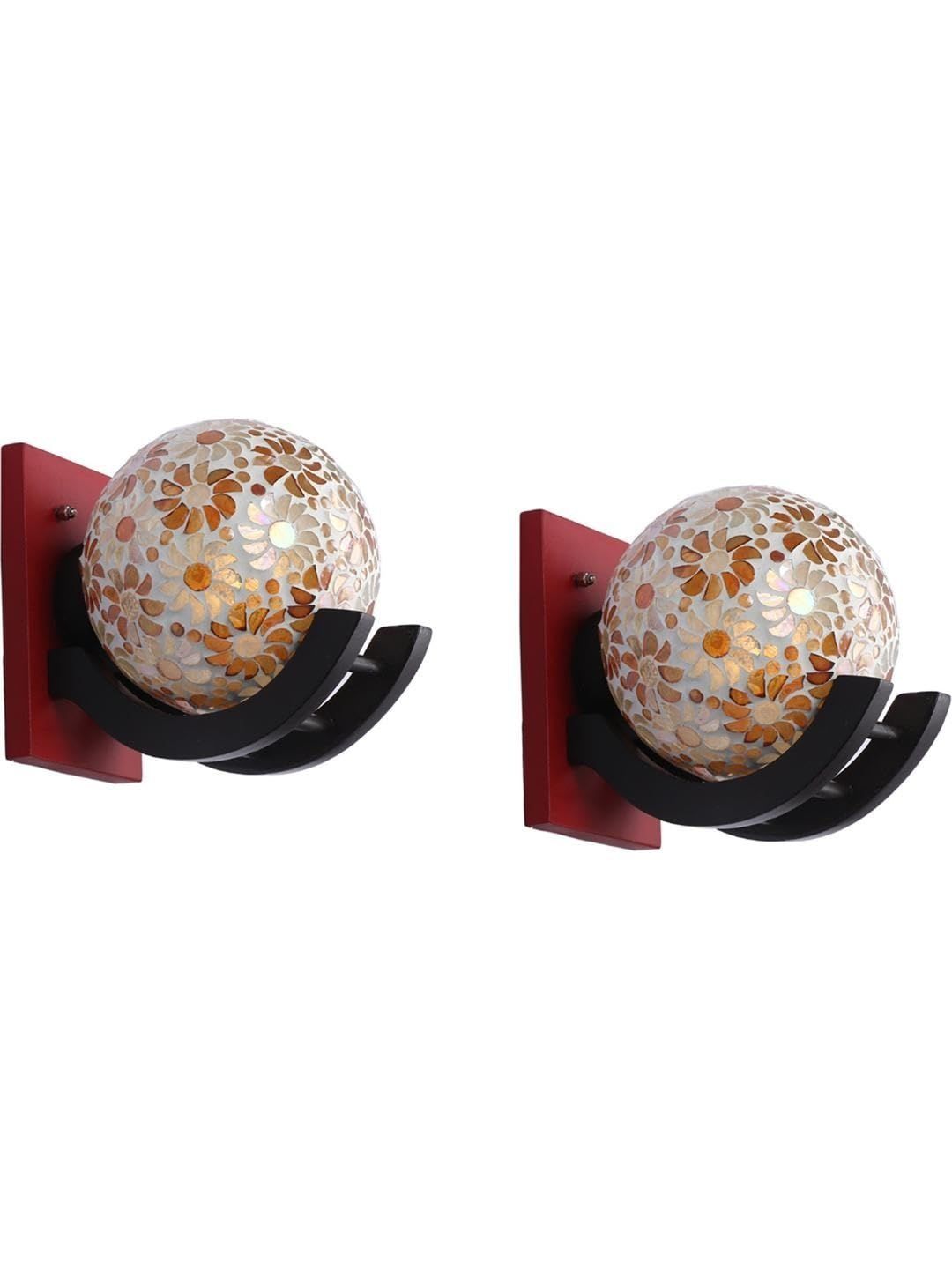 1ST TIME Orange & Red Printed Wood Spherical Shaped Wall Lamp-image-43