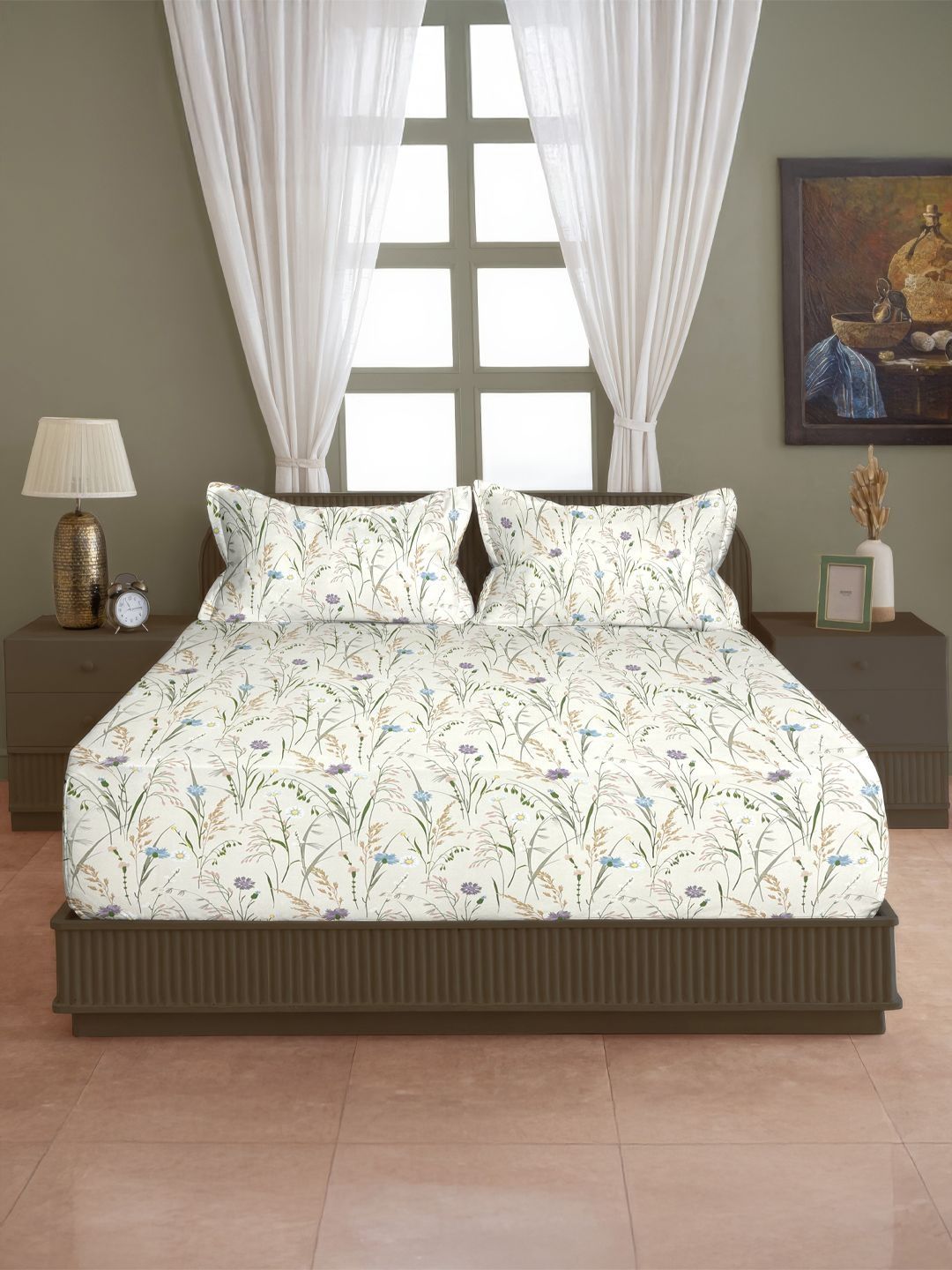 SWAYAM White & Green Floral 200 TC Bedsheet with 2 Pillow Covers-picture-21