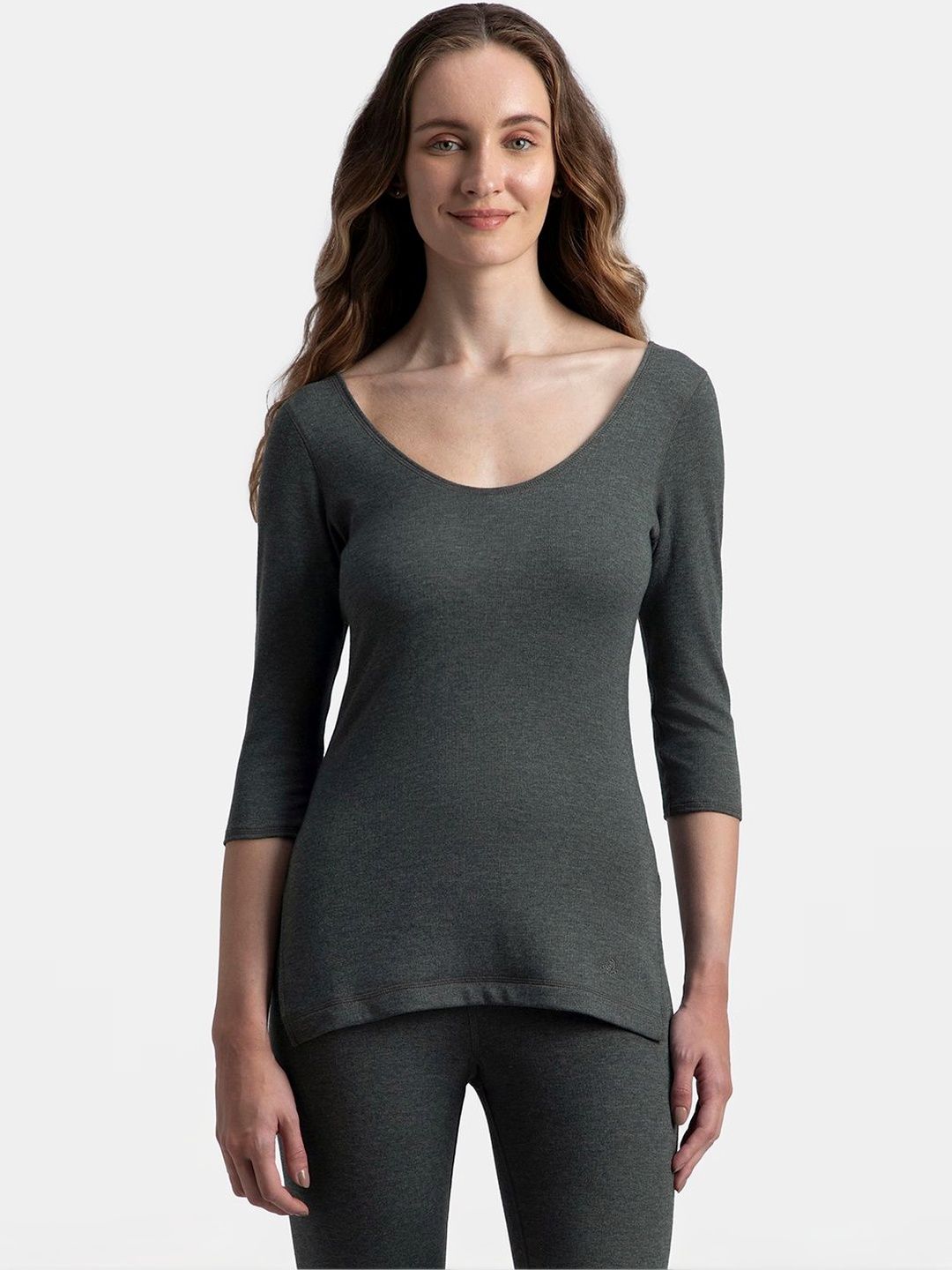 Jockey Women Scoop Neck Super Combed Cotton Rich Brushed Three Quarter Sleeve Thermal Top-picture-20