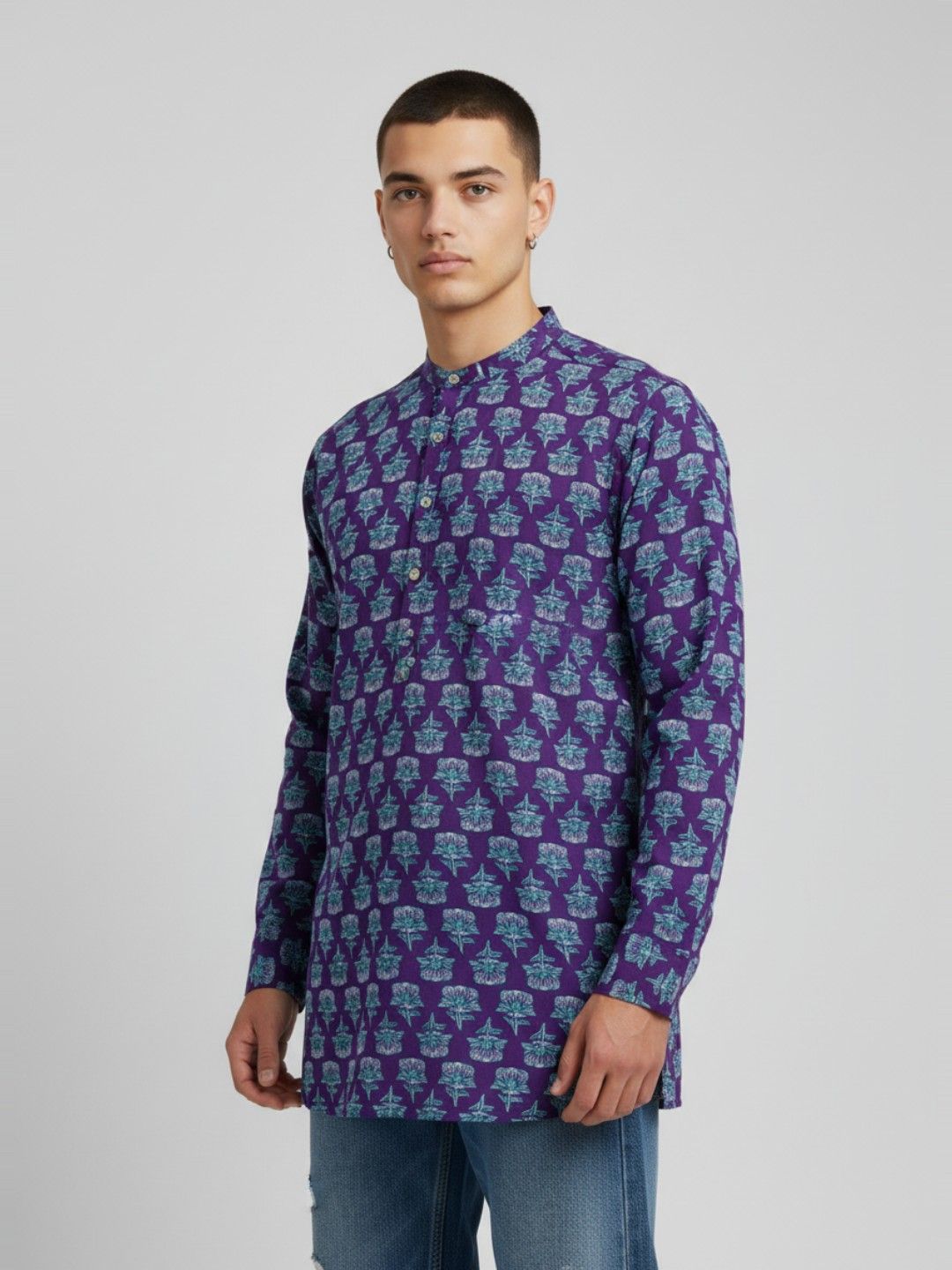 Anouk Rustic Floral Printed Mandarin Collar Pure Cotton Straight Kurta-picture-13