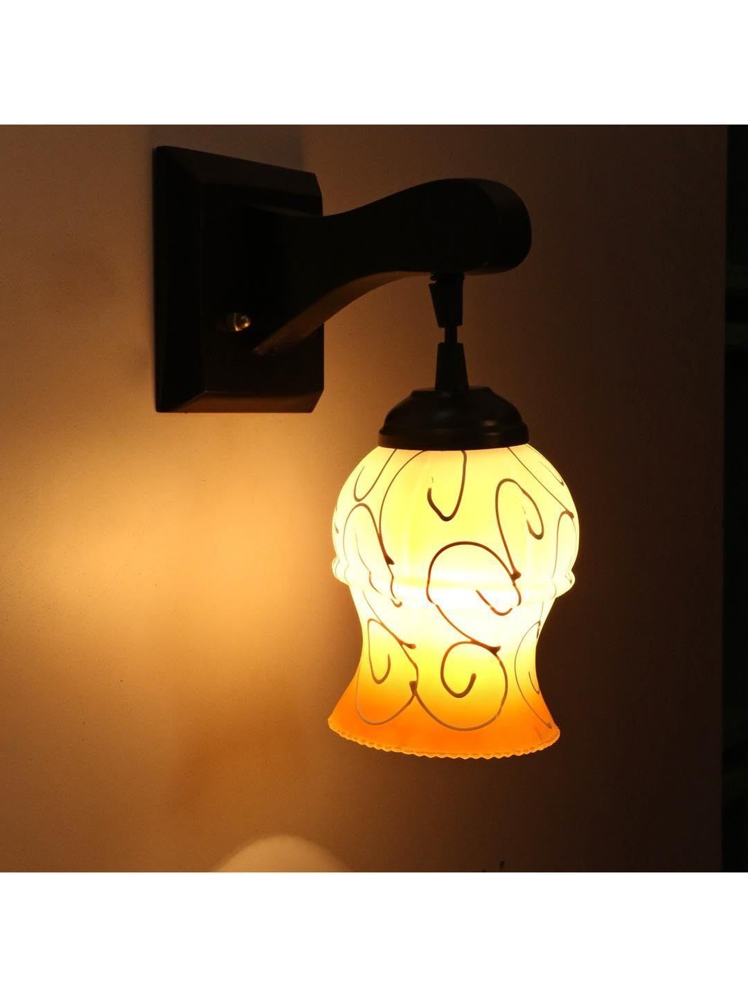 1ST TIME Yellow & Brown Printed Wood Wall Lamp-image-45