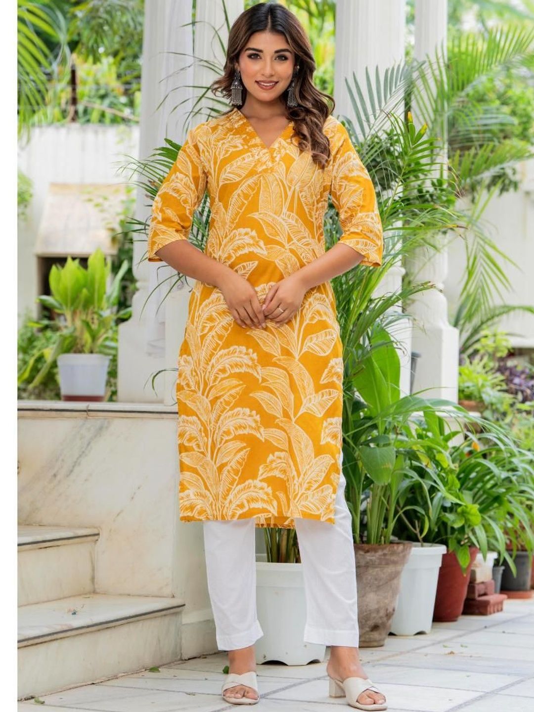 RAINDROP Women Floral Printed V-Neck Pure Cotton Kurta-picture-24