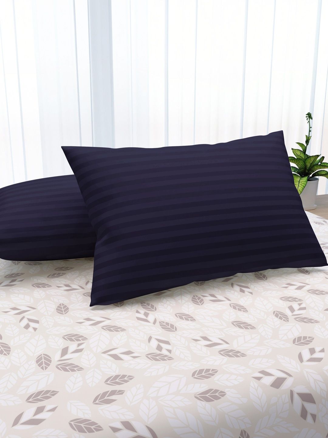 LA VERNE Navy Blue Set of 2 Fibre Filled Polycotton Sleep Pillow-image-28