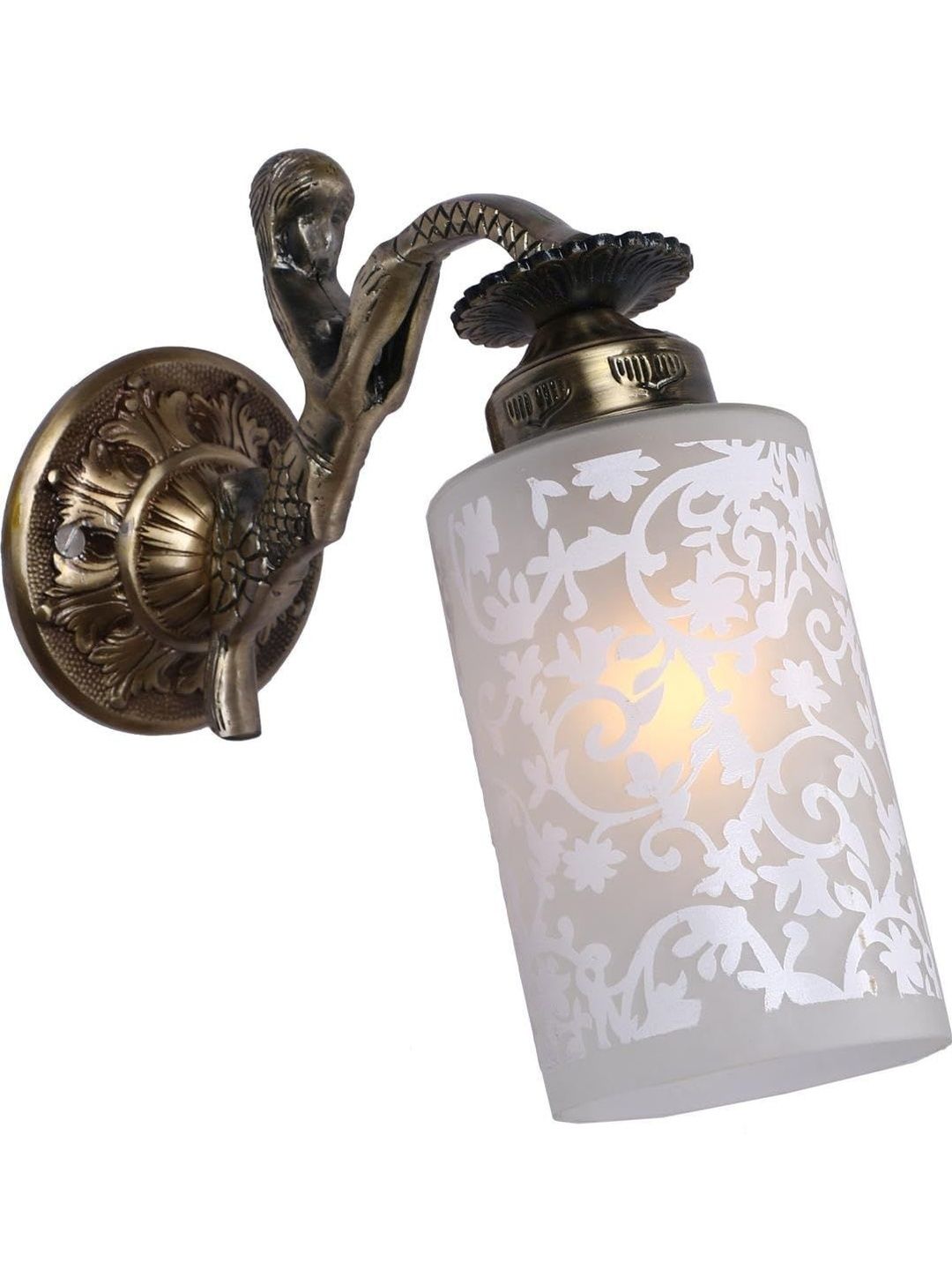 1ST TIME White & Bronze-Toned Printed Metal Traditional Cylinder Shaped Wall Lamp-picture-39