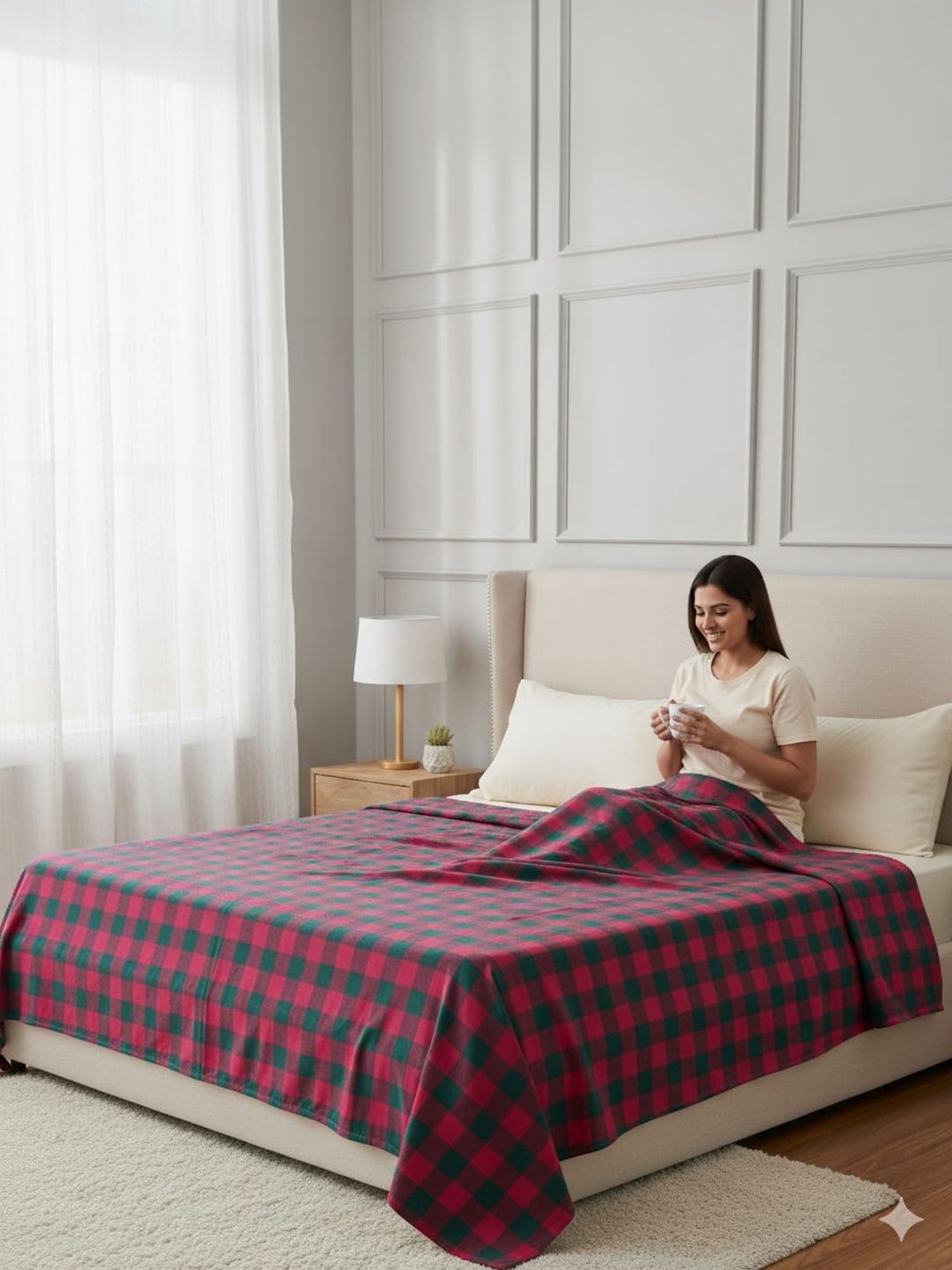 Tharunsha Elite Checked Pure Cotton Reversible AC Room Blanket-picture-14