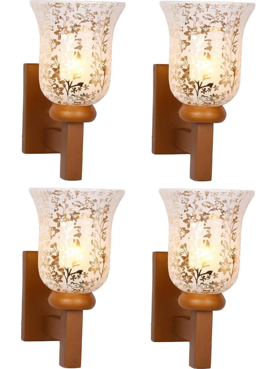 1ST TIME Gold-Toned & White Printed Wood Traditional Wall Lamp-picture-27