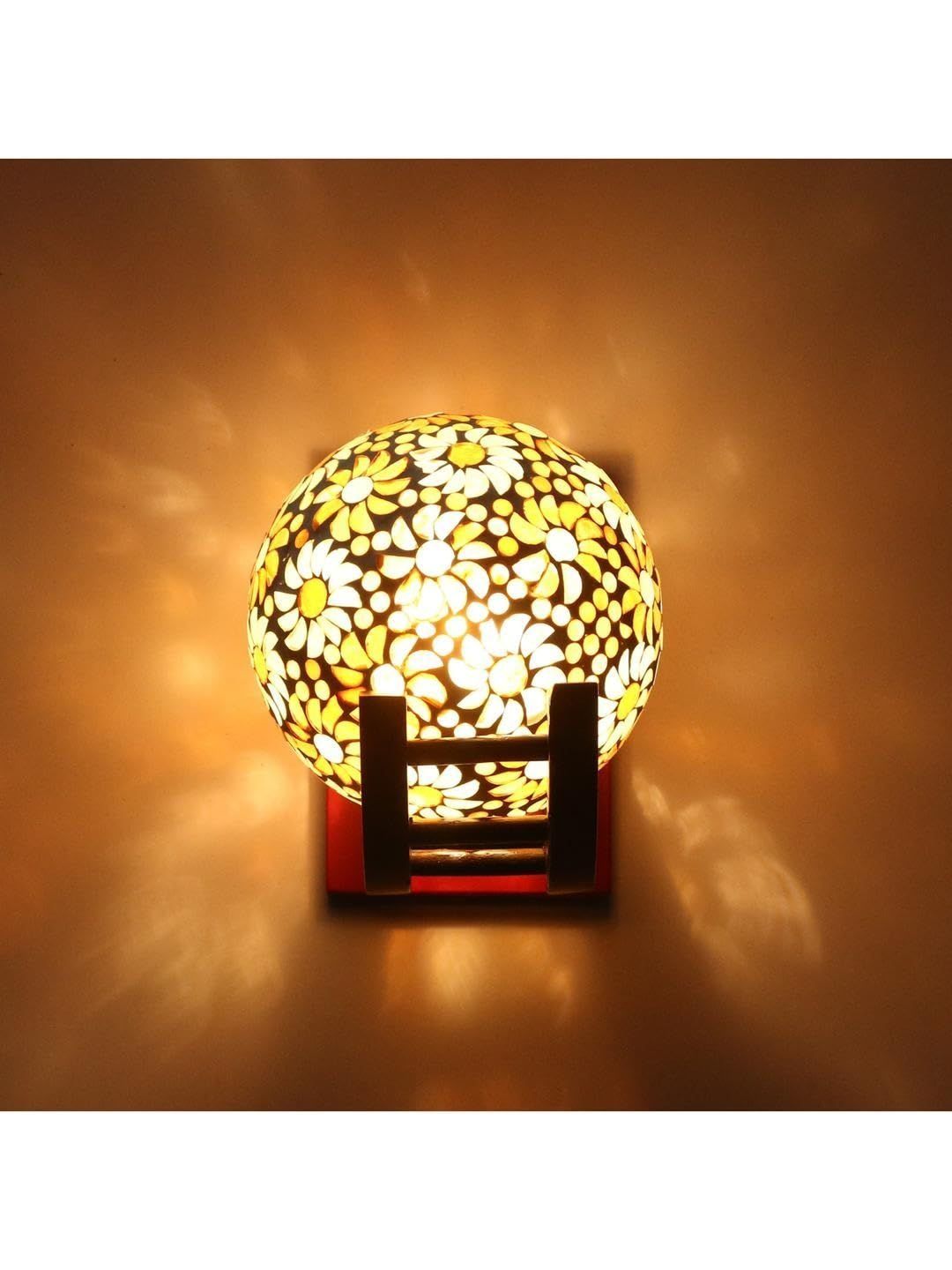 1ST TIME Orange & White Printed Wood Spherical Shaped Wall Lamp-image-26