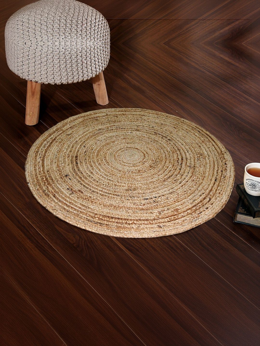 Eco Sense Brown Braided Reversible Anti-Skid Handmade 100% Organic Jute Round Rugs-picture-25