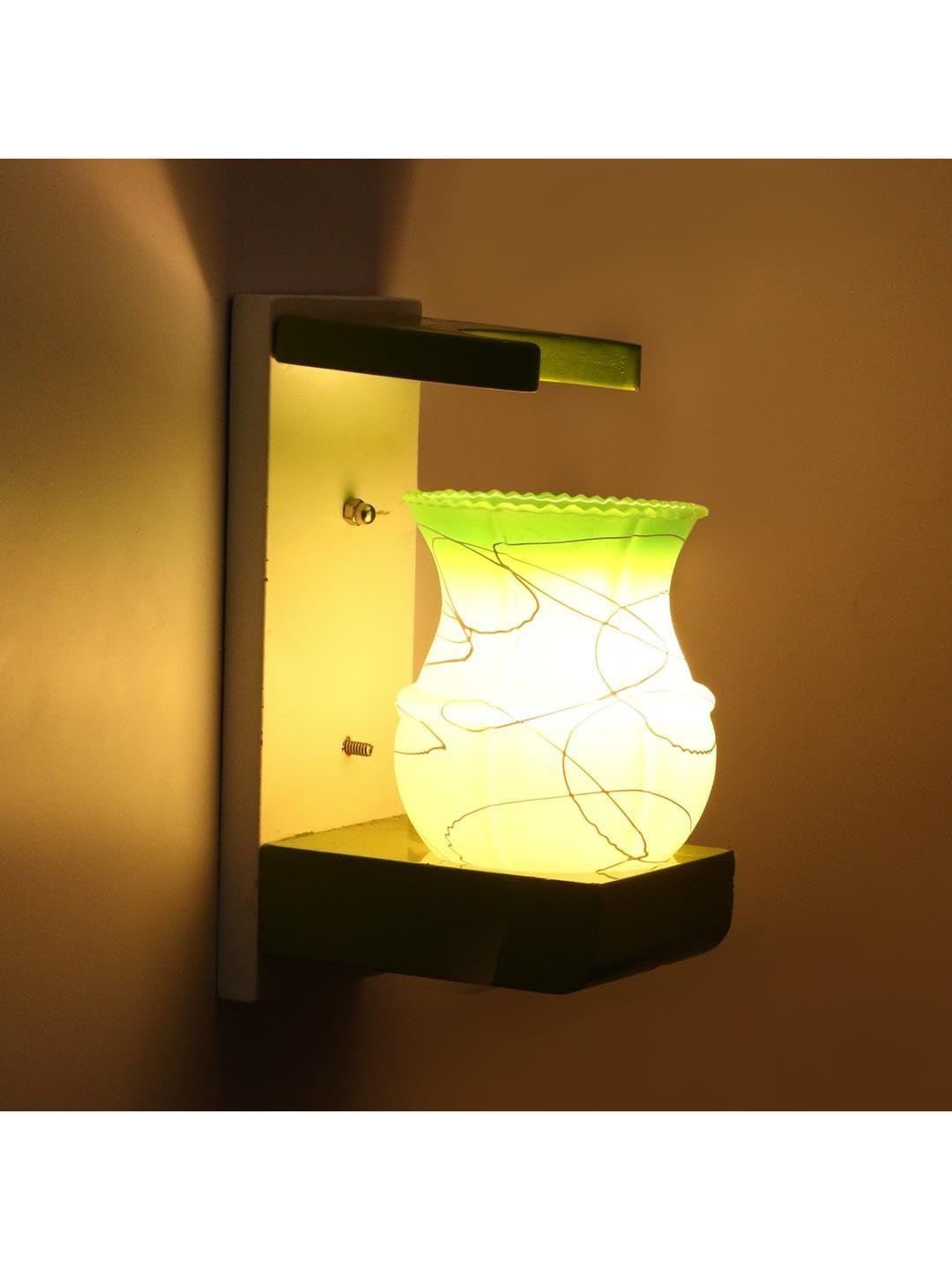 1ST TIME Green & White Colourblocked Wood Contemporary Abstract Shaped Shaped Wall Lamp-image-46