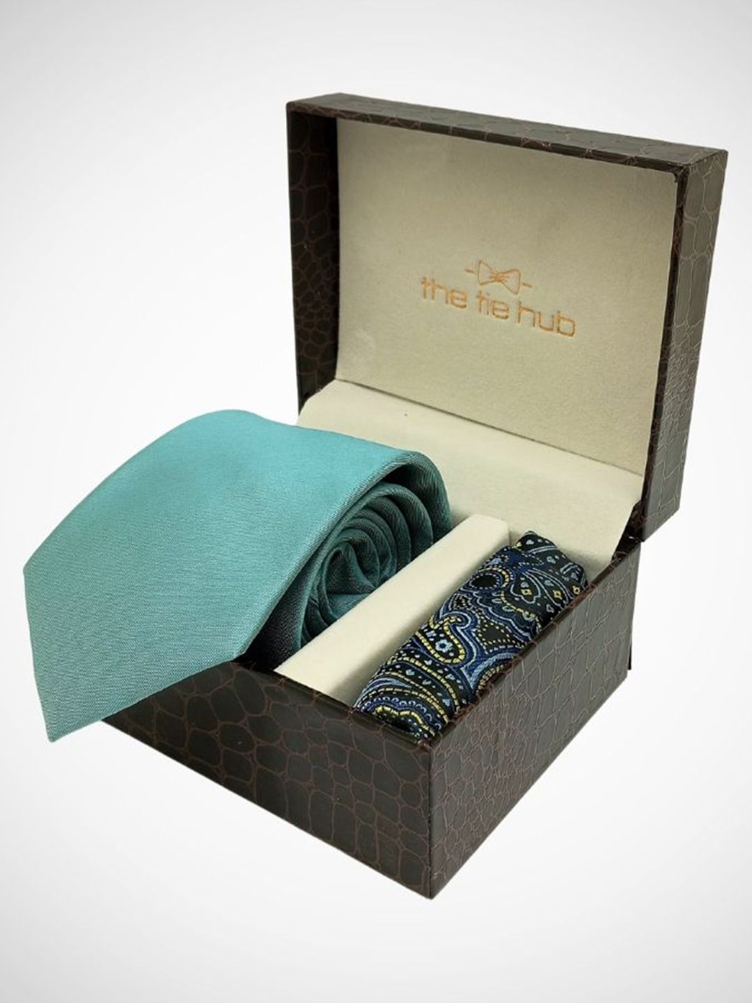 The Tie Hub Solid Green Microfiber Microfiber Necktie with Pocket Square Combo Set for Men-picture-23