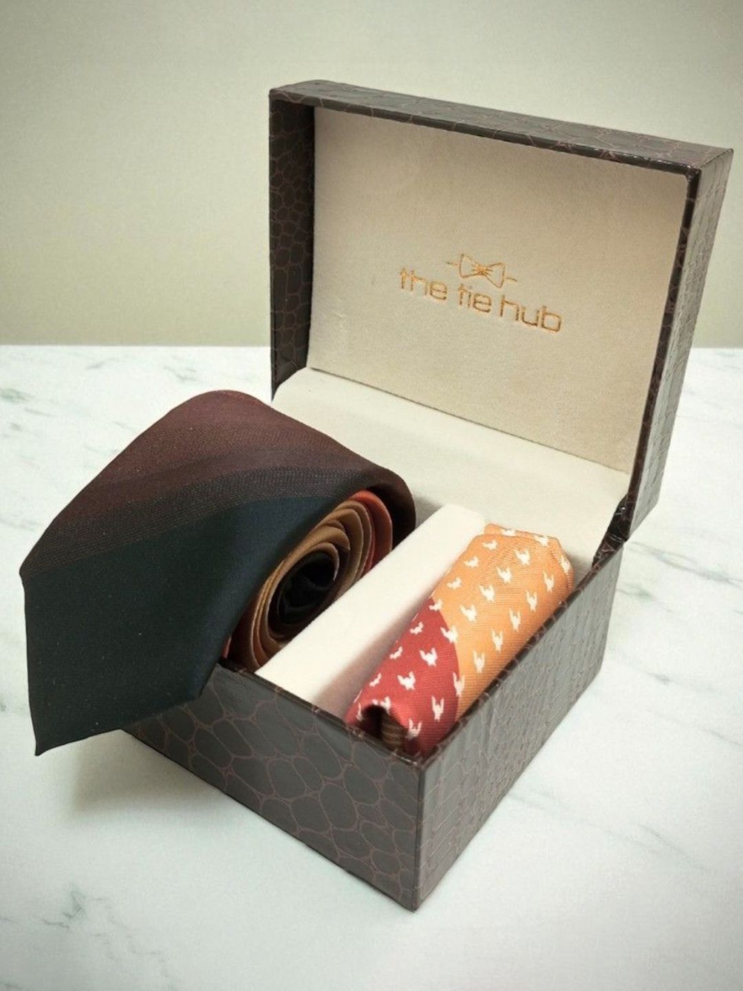 The Tie Hub Men Gradient Orange Microfiber Necktie with Pocket Square Accessory Gift Set-picture-25