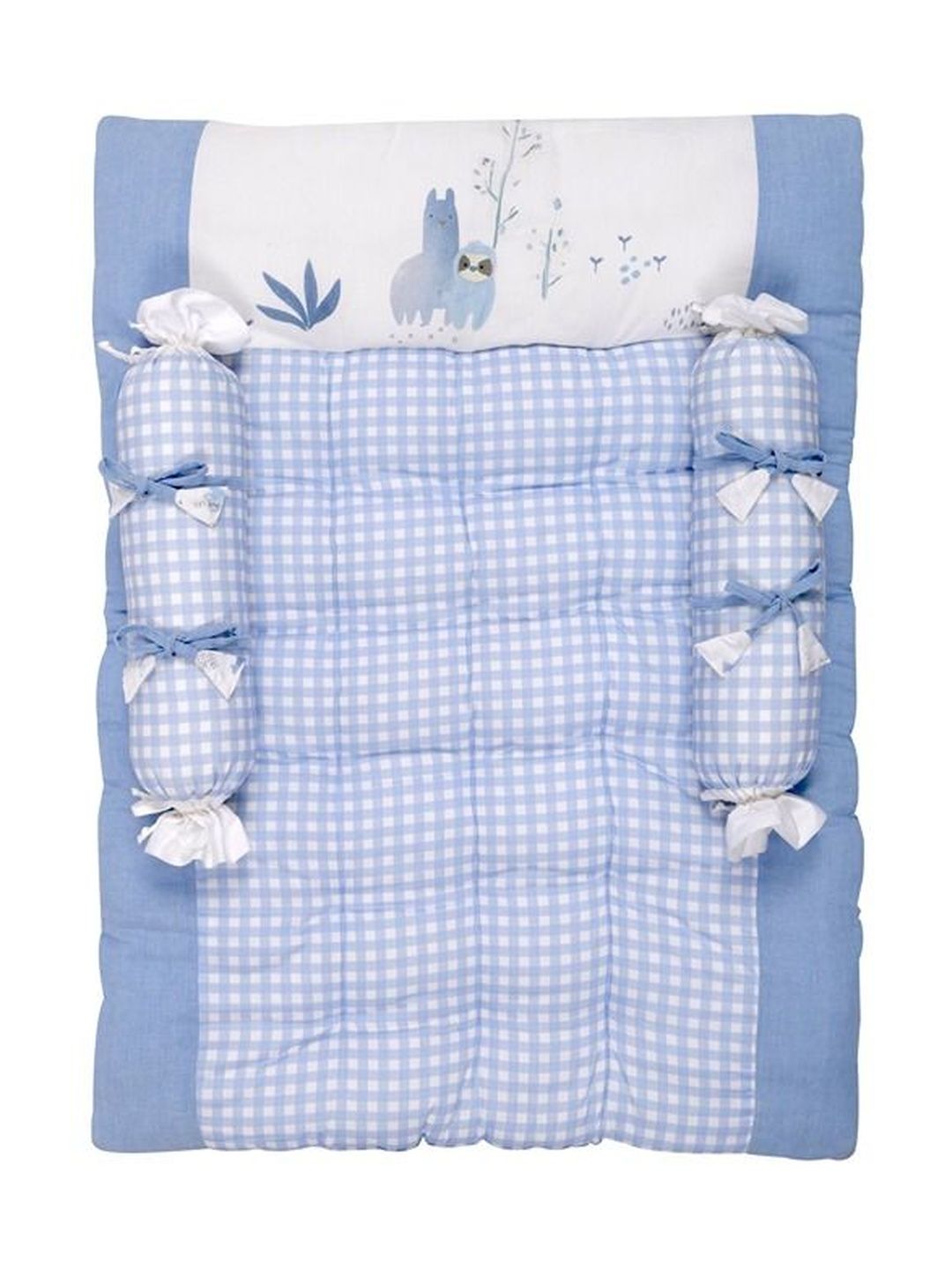 mothercare Blue and White Checked Crib Regular Mattress and Bolsters Bedding Set-picture-29
