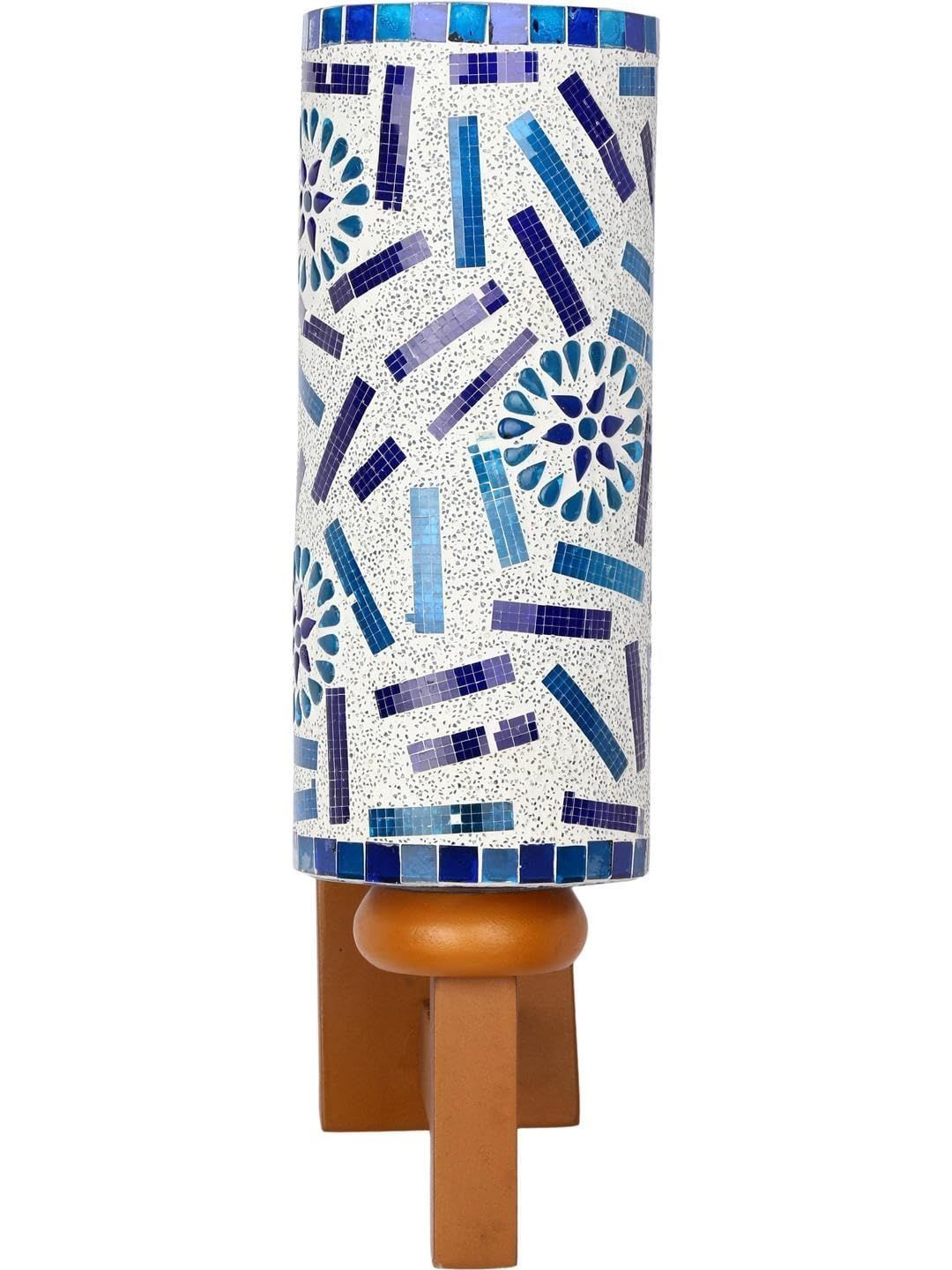 1ST TIME Blue & Blue Textured Wood Traditional Cylinder Shaped Wall Lamp-picture-30