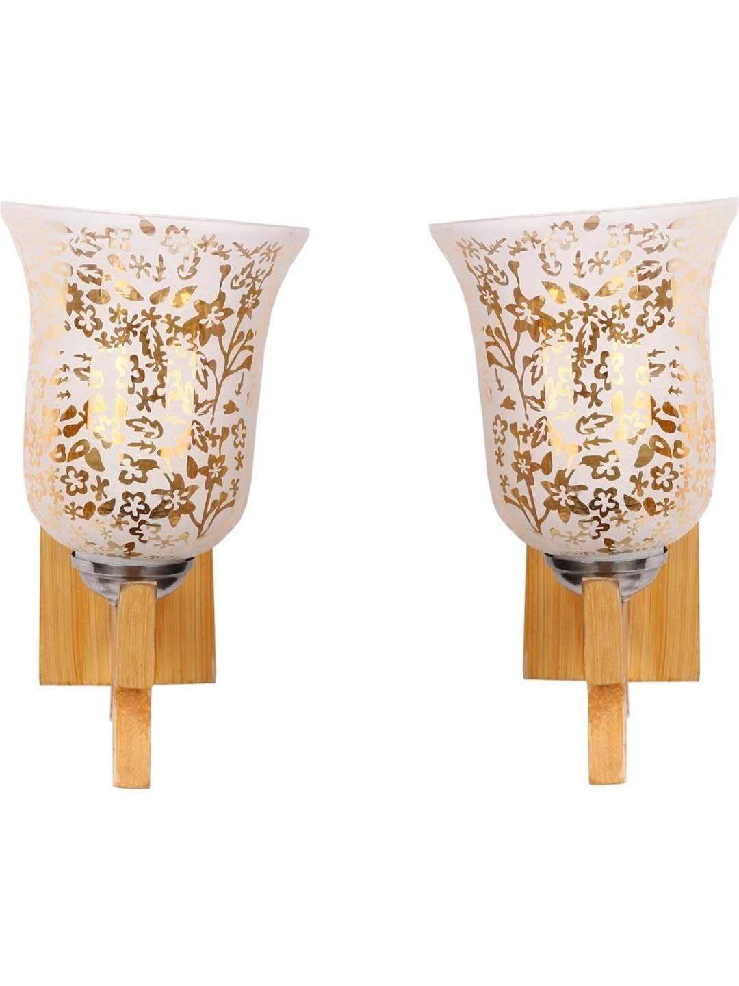 1ST TIME Gold-Toned & White Printed Wood Wall Lamp-picture-23