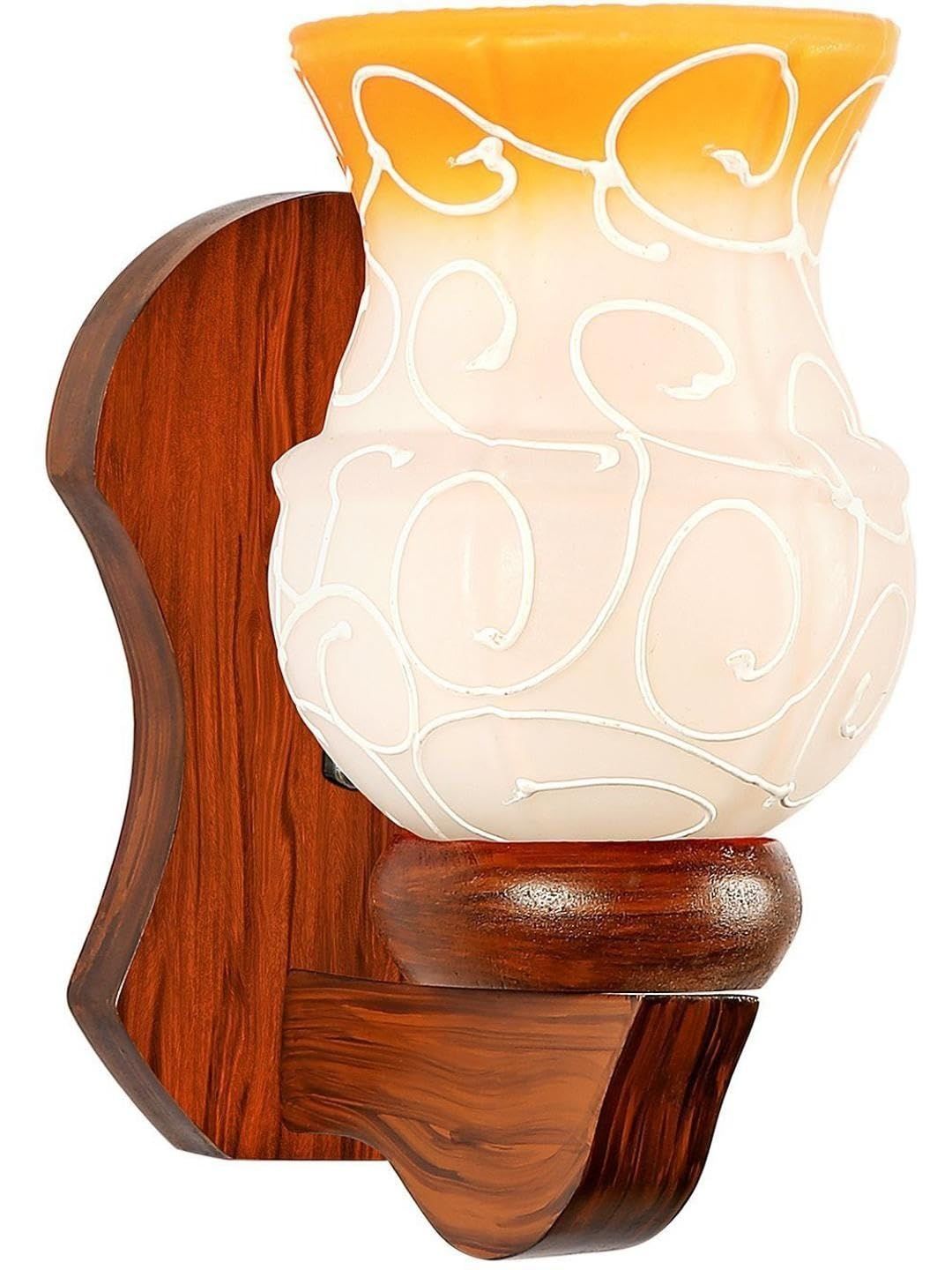 1ST TIME Yellow & Brown Printed Wood Traditional Abstract Shaped Shaped Wall Lamp-image-49