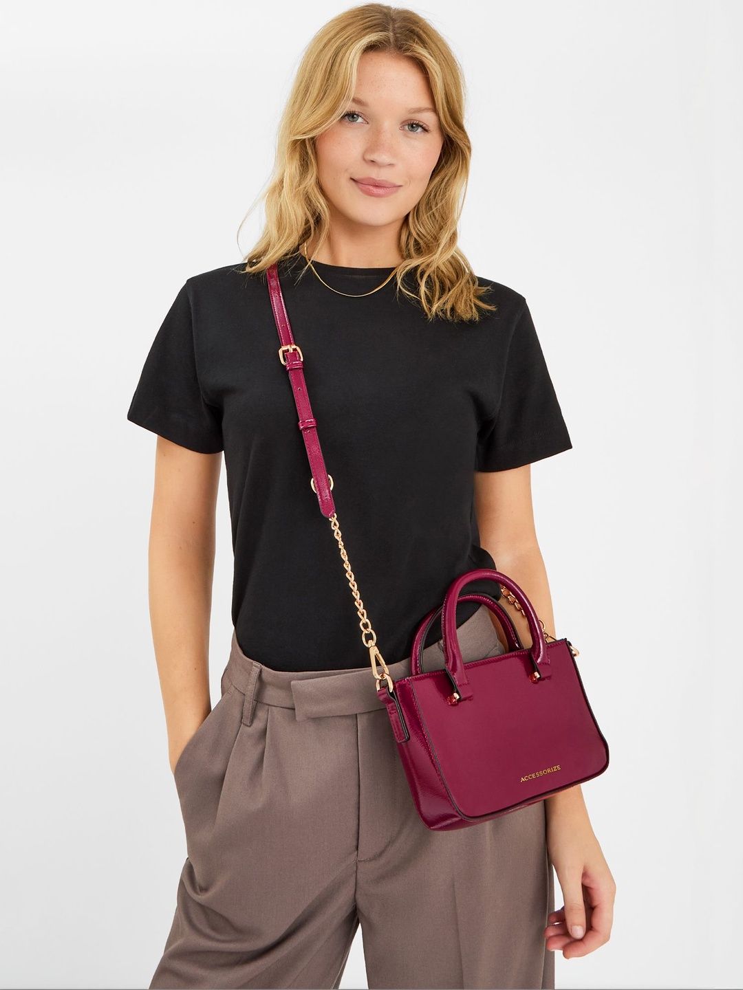 Accessorize London Women's Patent Sling Bag-picture-57
