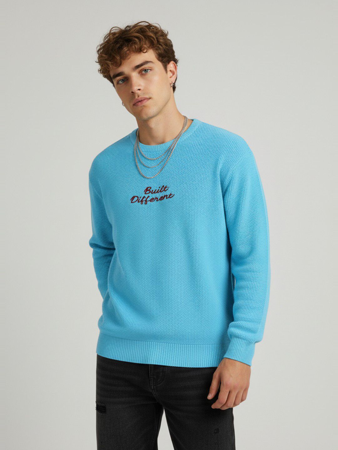 glitchez Typography Embroidered Textured Pullover-image-27