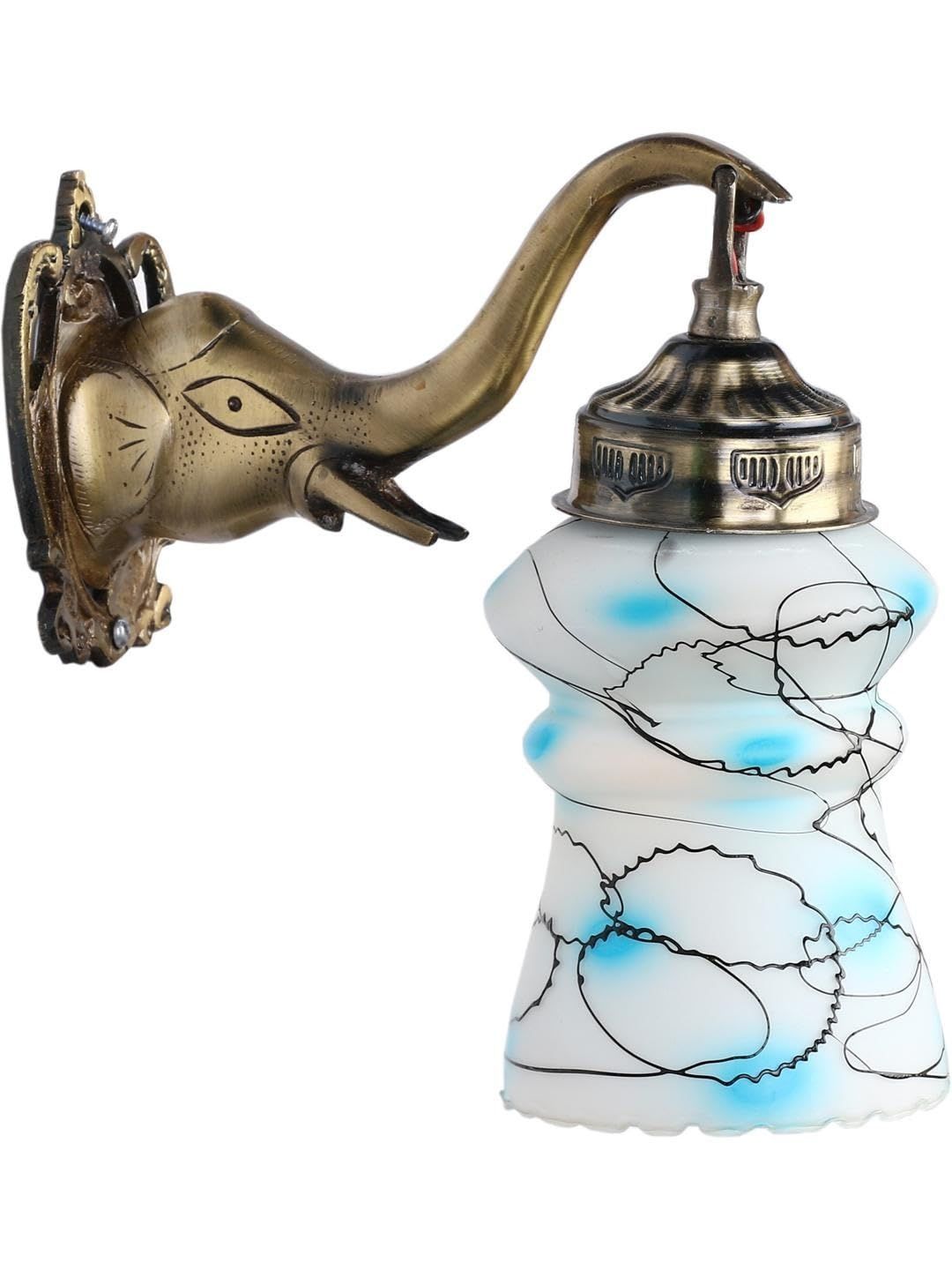 1ST TIME Blue & White Printed Metal Traditional Abstract Shaped Shaped Wall Lamp-image-48