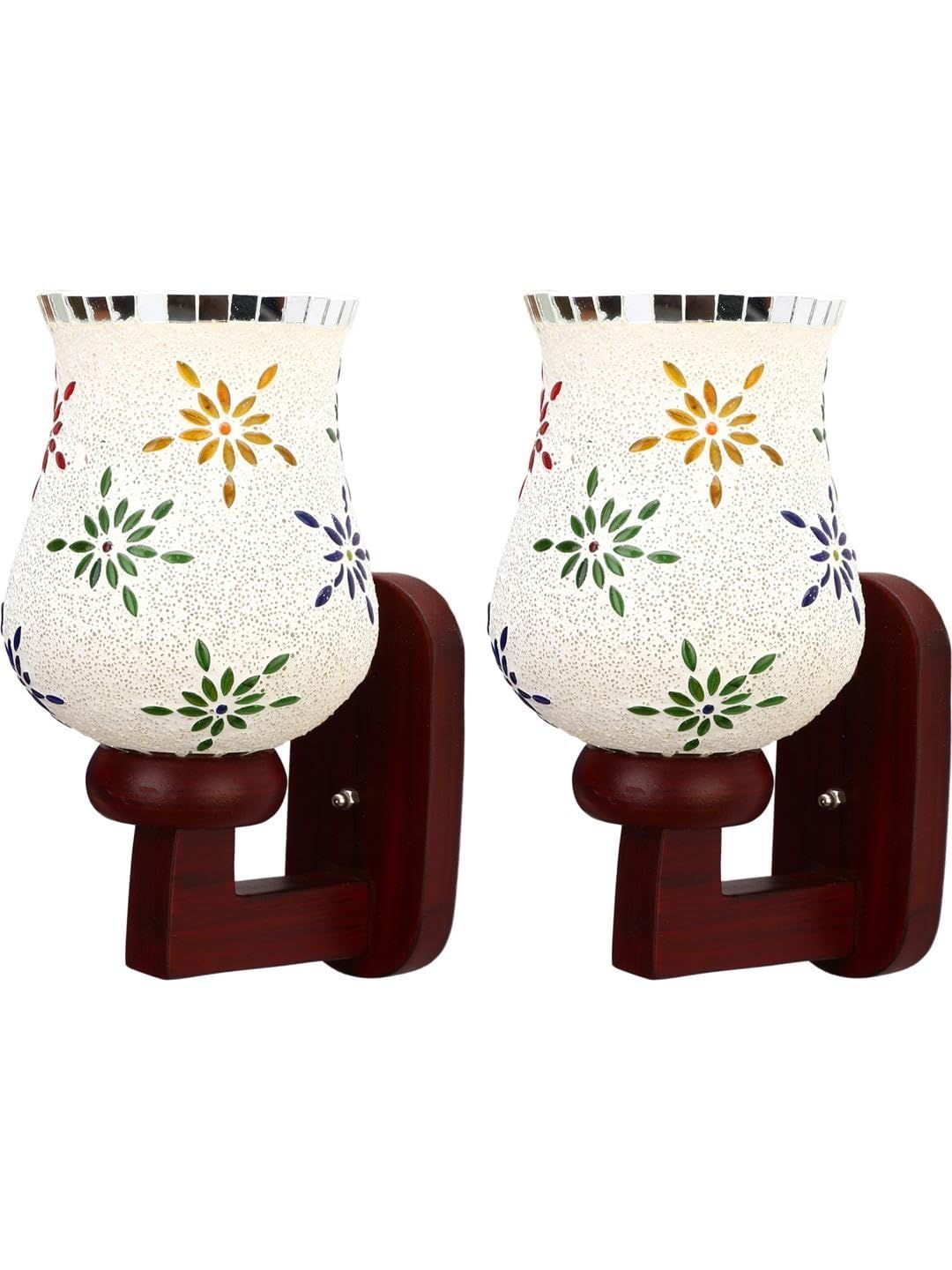 1ST TIME Multicoloured & White Printed Wood Frustum Shaped Wall Lamp-picture-7