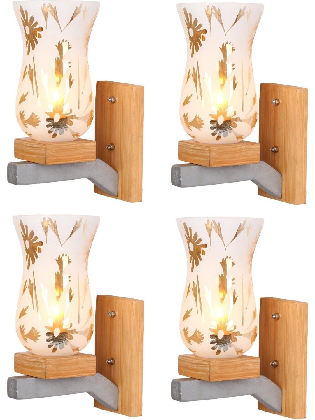 1ST TIME Gold-Toned & White Printed Wood Frustum Shaped Wall Lamp-image-19