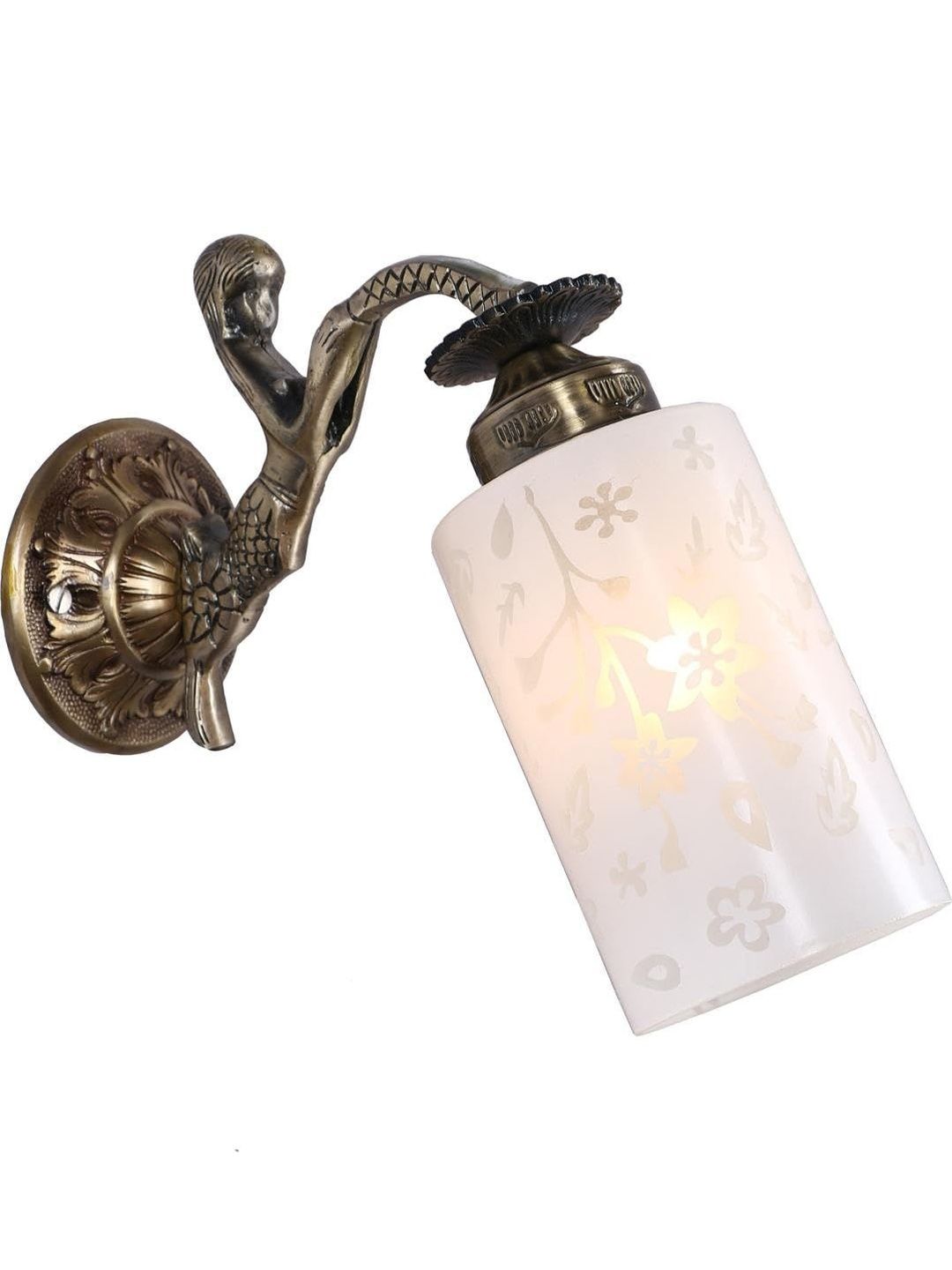 1ST TIME White & Bronze-Toned Printed Metal Traditional Cylinder Shaped Wall Lamp-picture-33