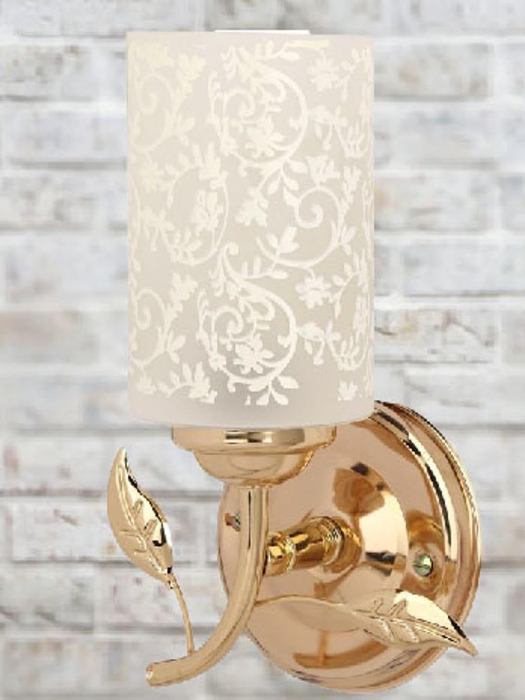 1ST TIME White & Gold-Toned Printed Metal Traditional Cylinder Shaped Wall Lamp-picture-54