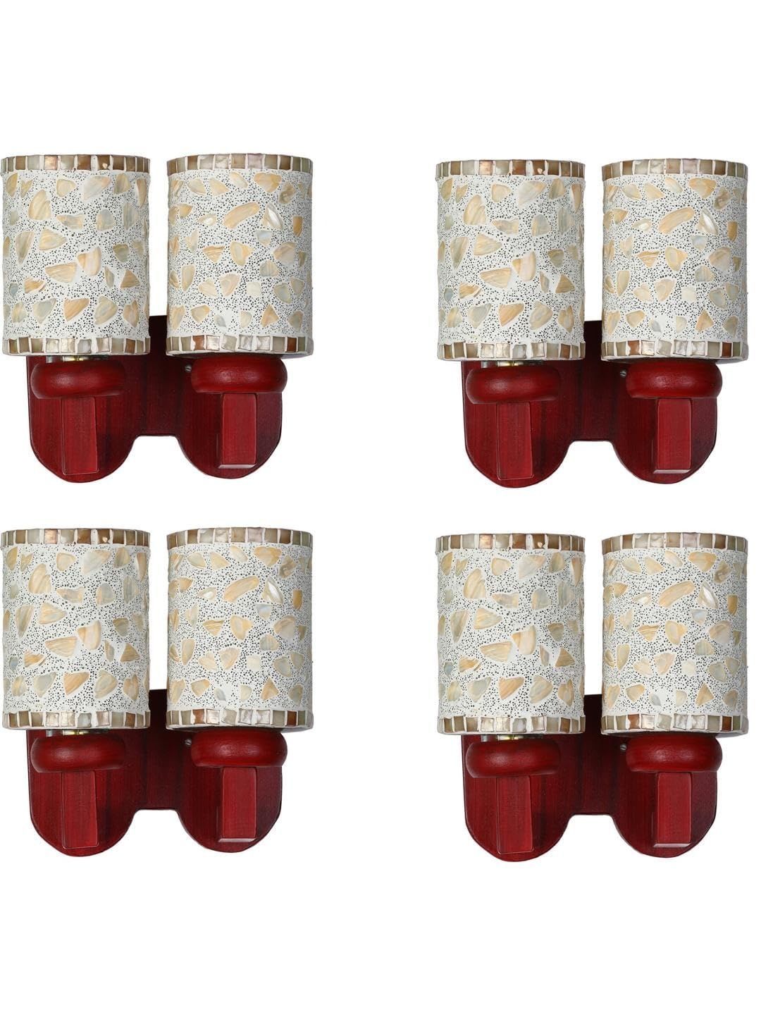 1ST TIME Gold-Toned & Red Textured Wood Traditional Cylinder Shaped Wall Lamp-image-28