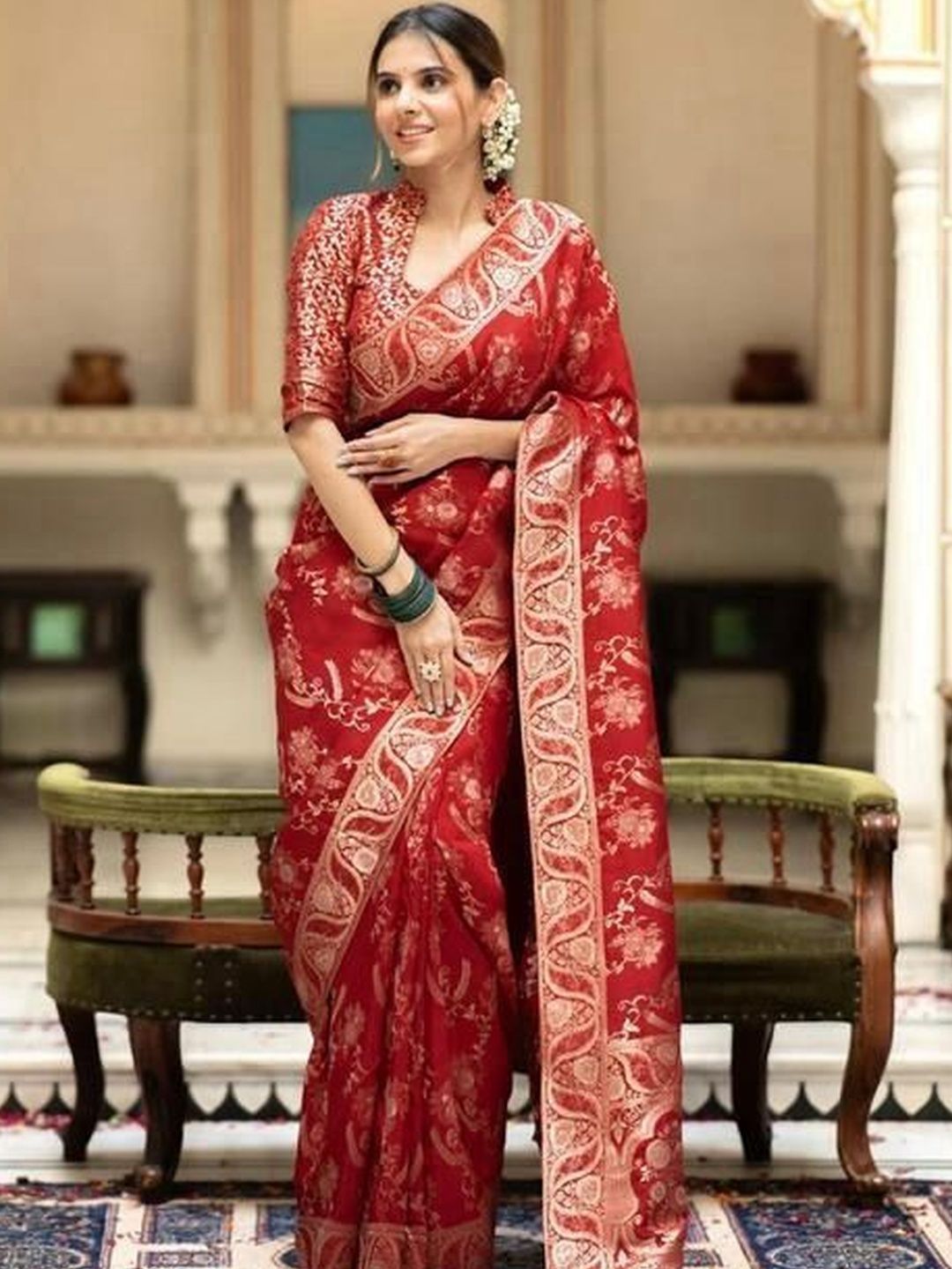 YAMUNE Woven Design Zari Art Silk Banarasi Saree-picture-13