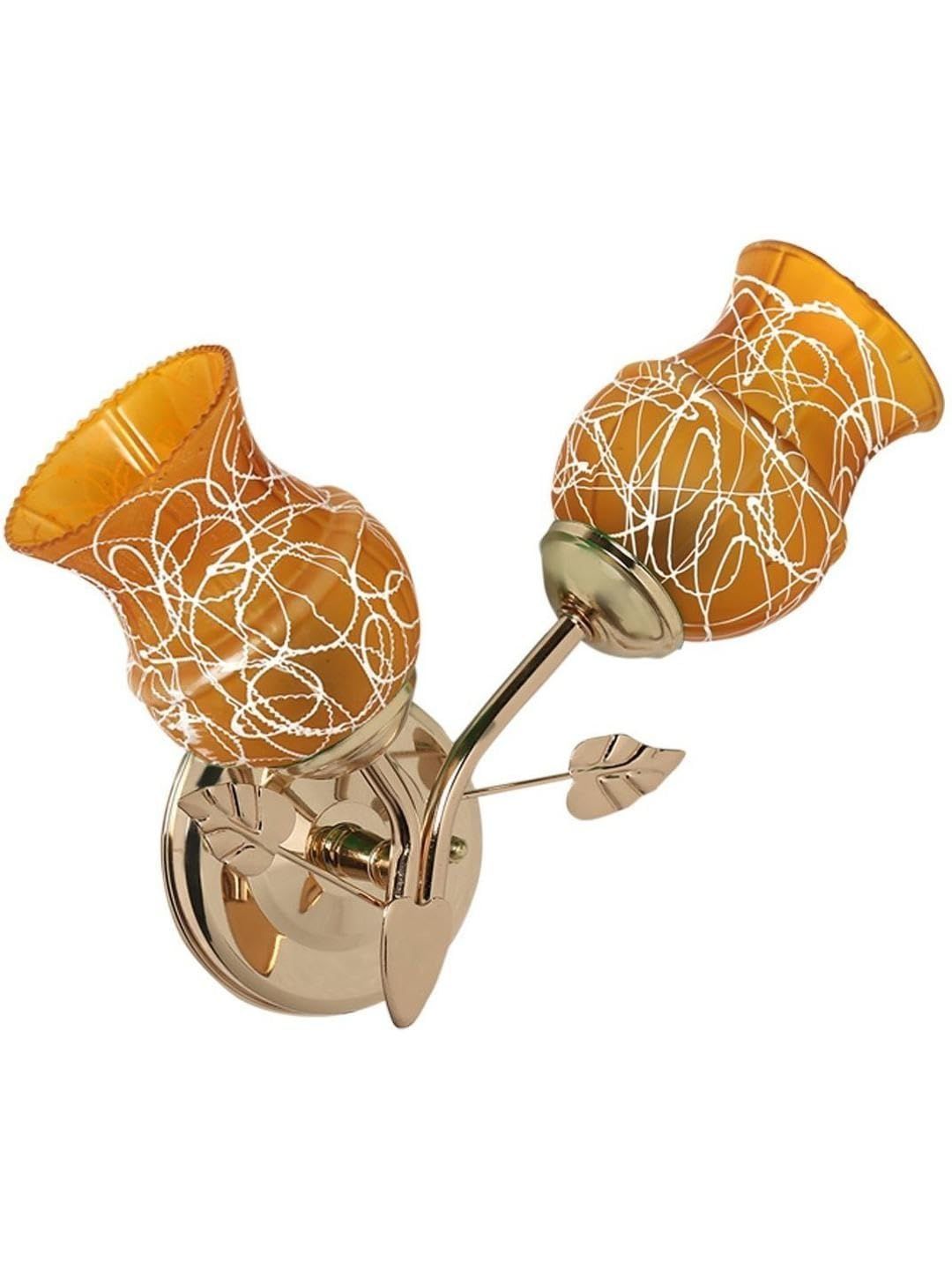 1ST TIME Yellow & White Printed Metal Traditional Rectangle Shaped Wall Lamp-image-5