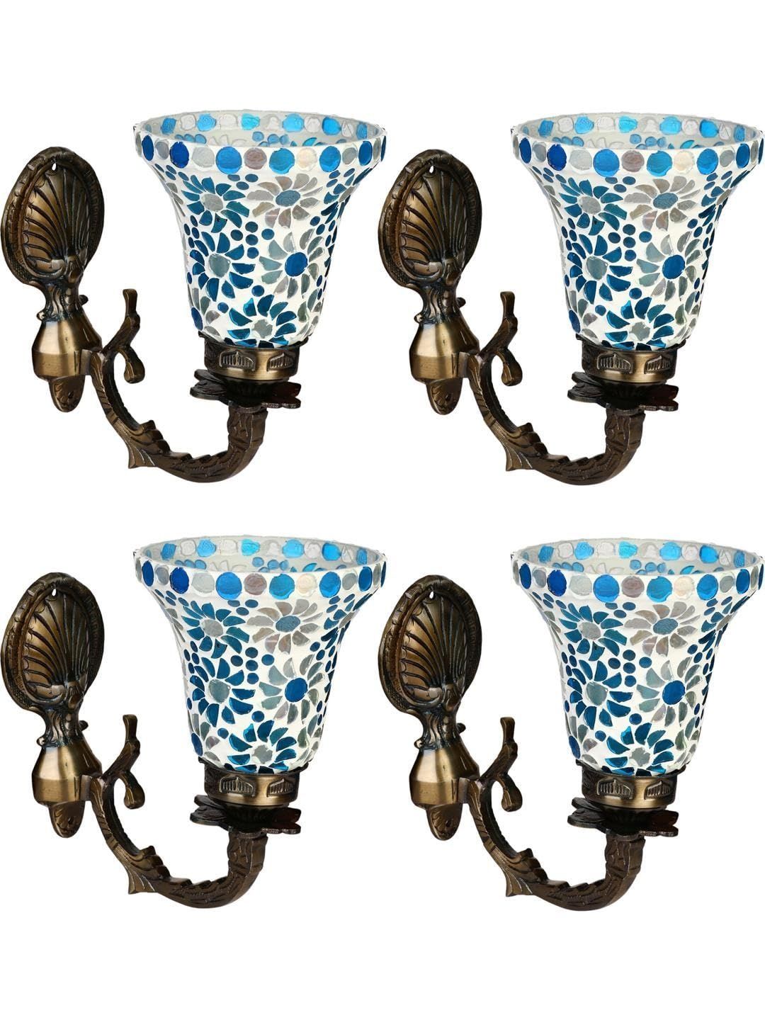 1ST TIME Blue & White Printed Metal Traditional Rectangle Shaped Wall Lamp-image-47