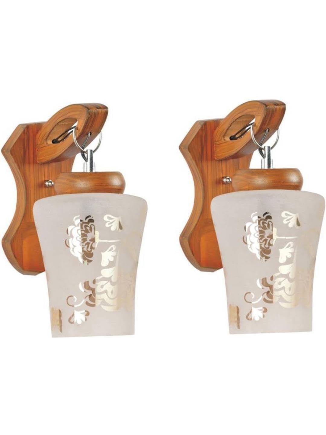 1ST TIME Gold-Toned & Brown Printed Wood Traditional Frustum Shaped Wall Lamp-picture-18