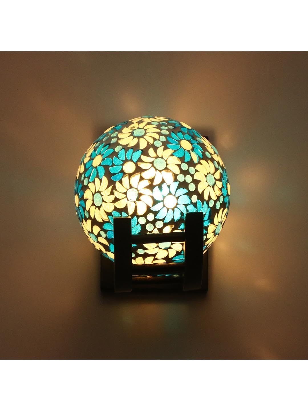 1ST TIME Blue & Blue Textured Wood Spherical Shaped Wall Lamp-image-39