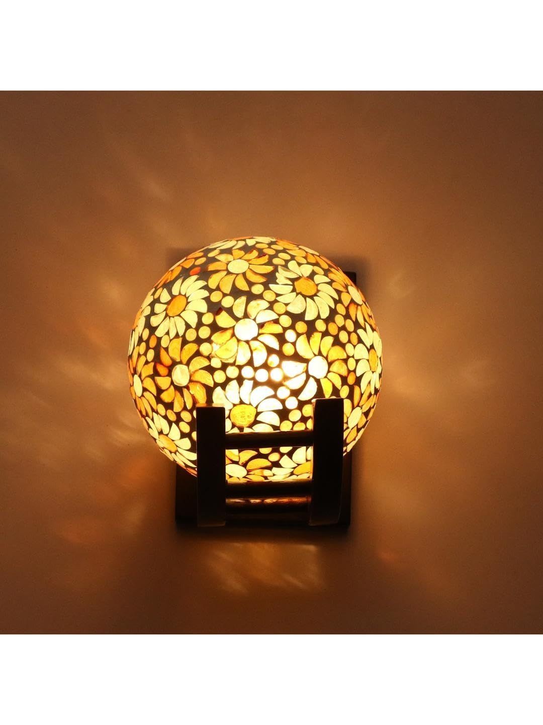 1ST TIME Green & Yellow Printed Wood Contemporary Spherical Shaped Wall Lamp-picture-30