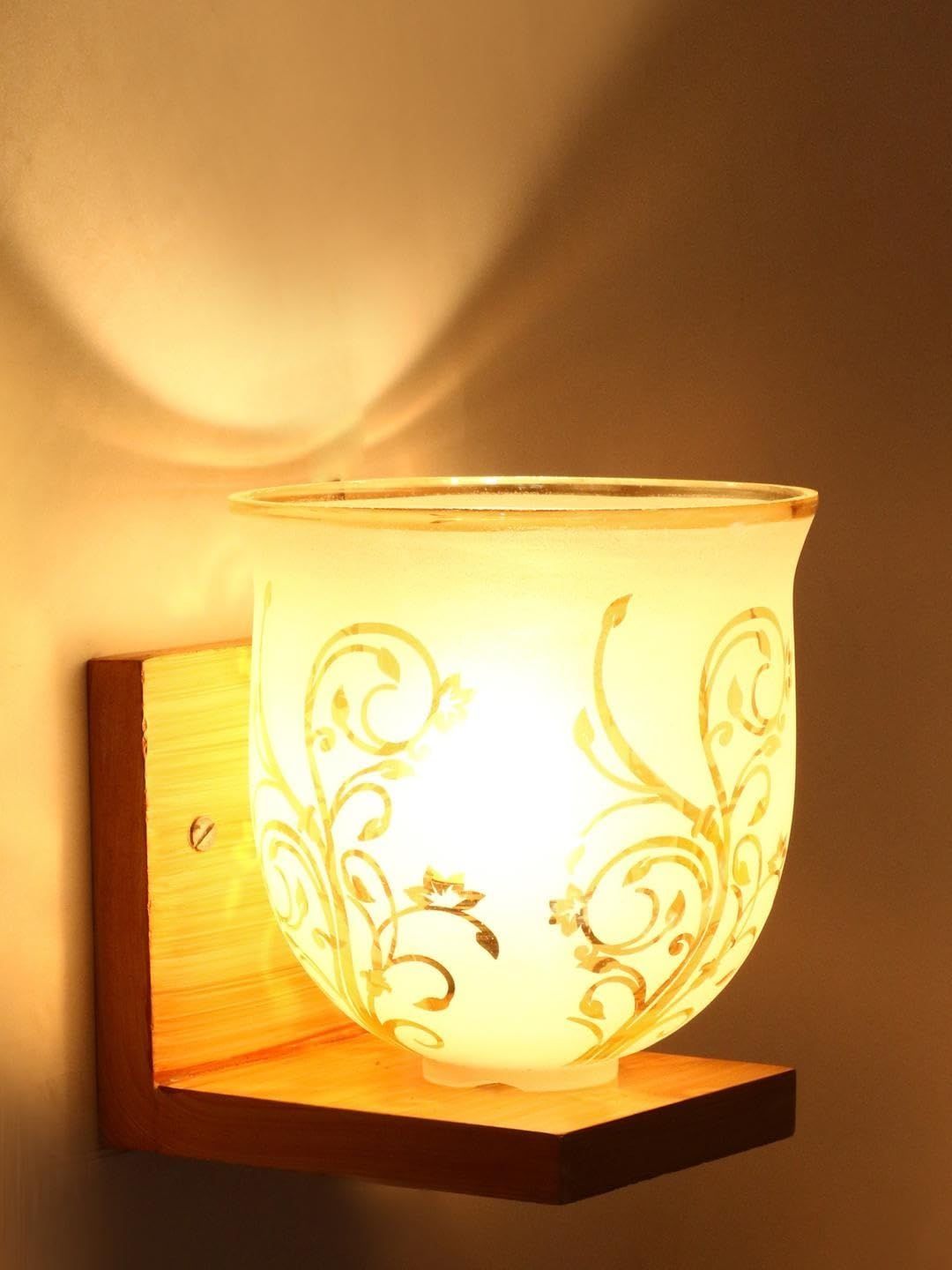 1ST TIME Gold-Toned & White Printed Wood Traditional Wall Lamp-picture-31