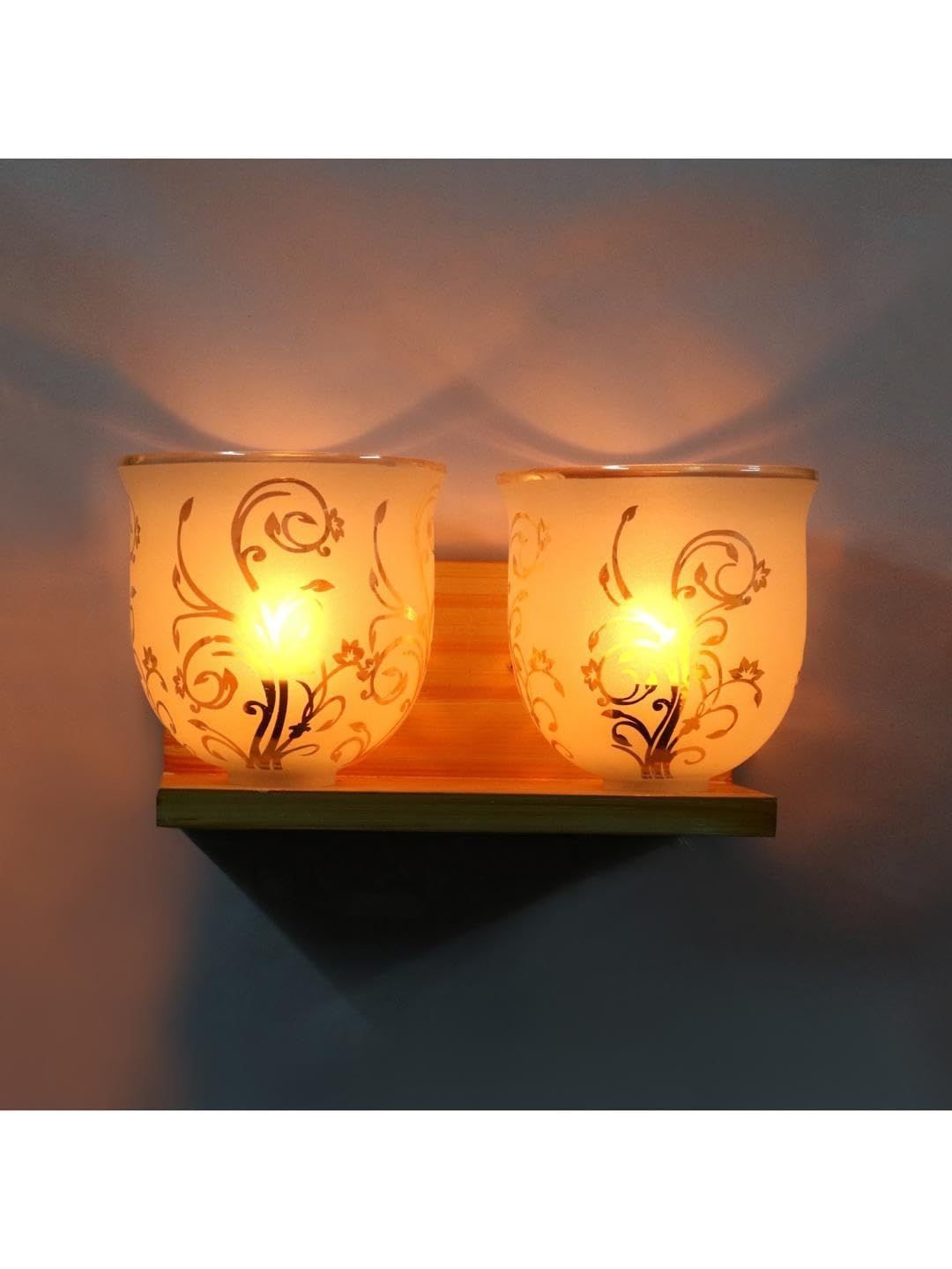 1ST TIME Gold-Toned & White Printed Wood Traditional Wall Lamp-picture-23