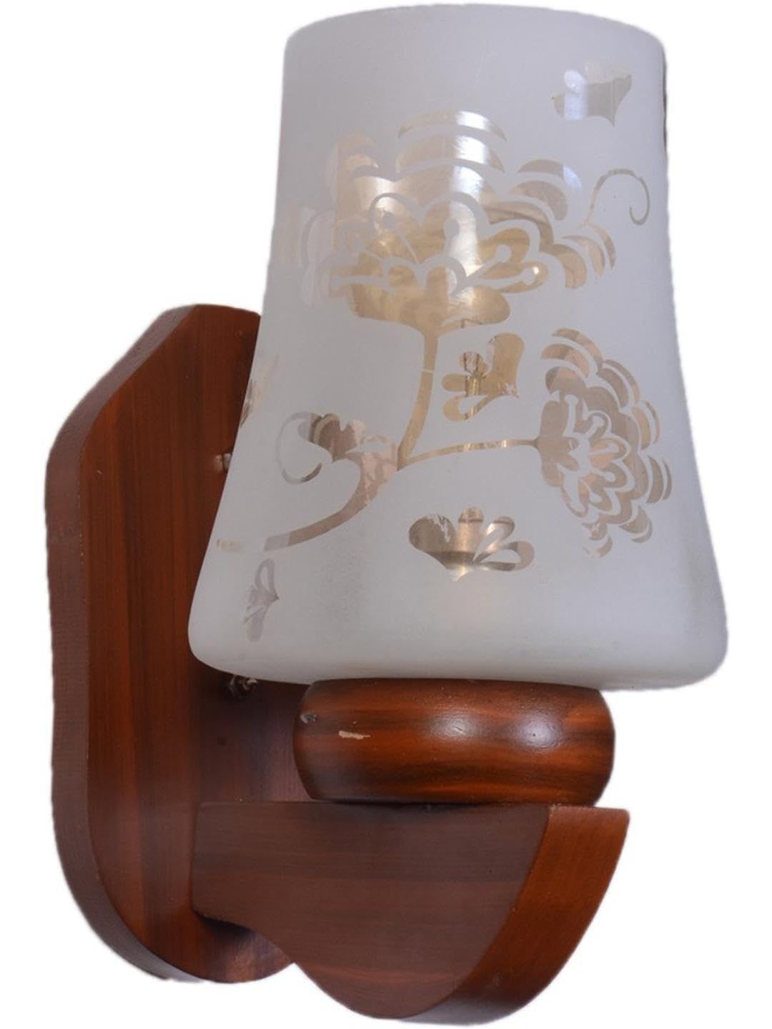 1ST TIME Gold-Toned & White Printed Wood Frustum Shaped Wall Lamp-picture-35