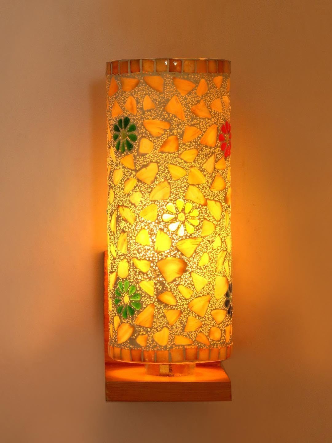 1ST TIME Multicoloured & Yellow Textured Wood Contemporary Cylinder Shaped Wall Lamp-picture-52