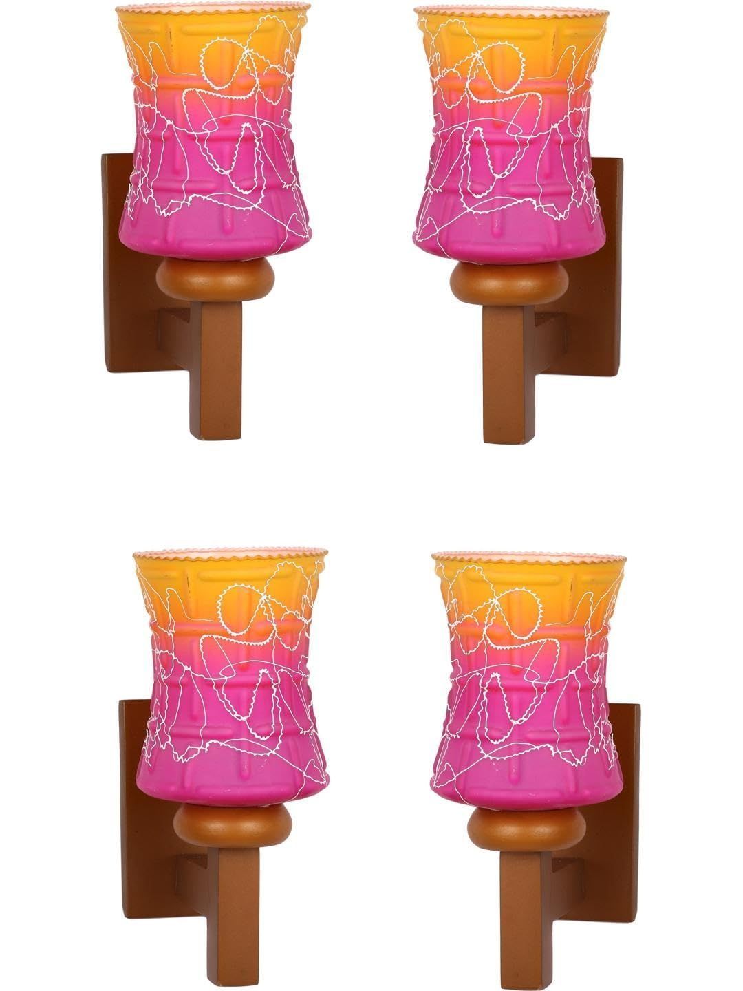 1ST TIME Pink & Multicoloured Textured Wood Contemporary Frustum Shaped Wall Lamp-picture-31