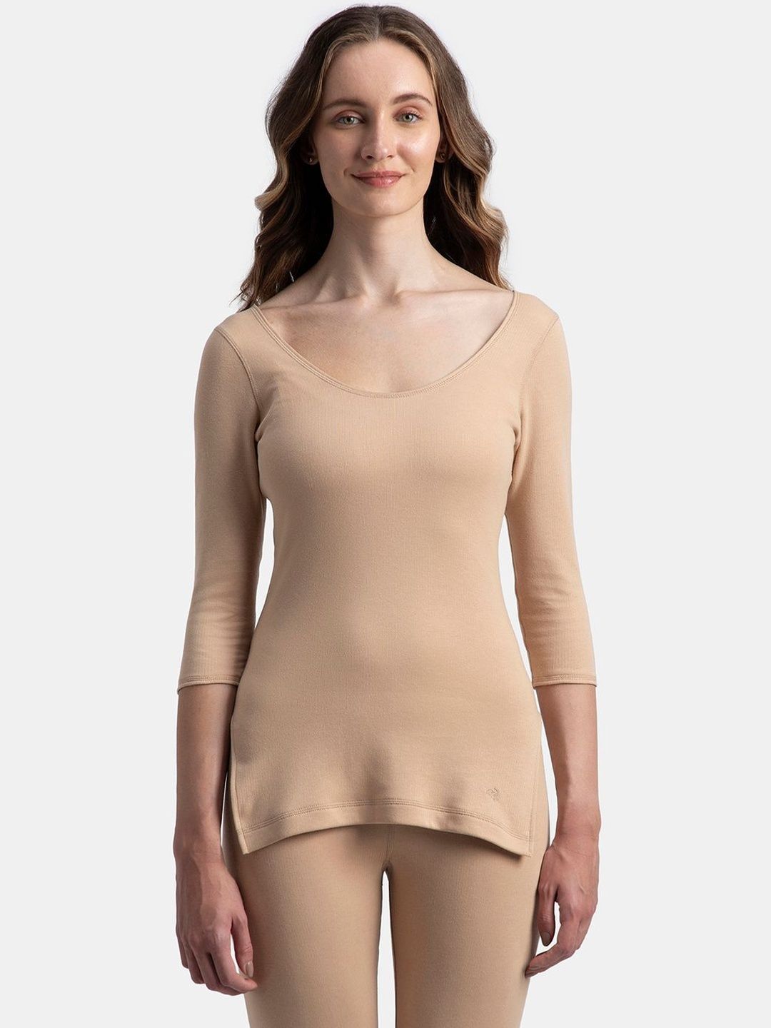 Jockey Women Super Combed Cotton Rich Brushed Round Neck Thermal Tops-image-1
