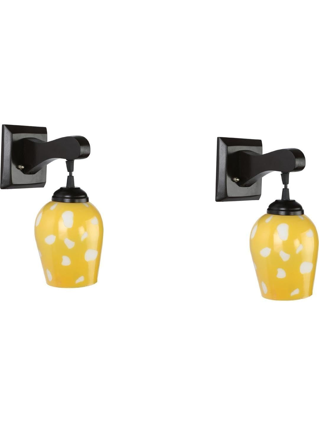 1ST TIME Yellow & Yellow Printed Wood Traditional Frustum Shaped Wall Lamp-image-21