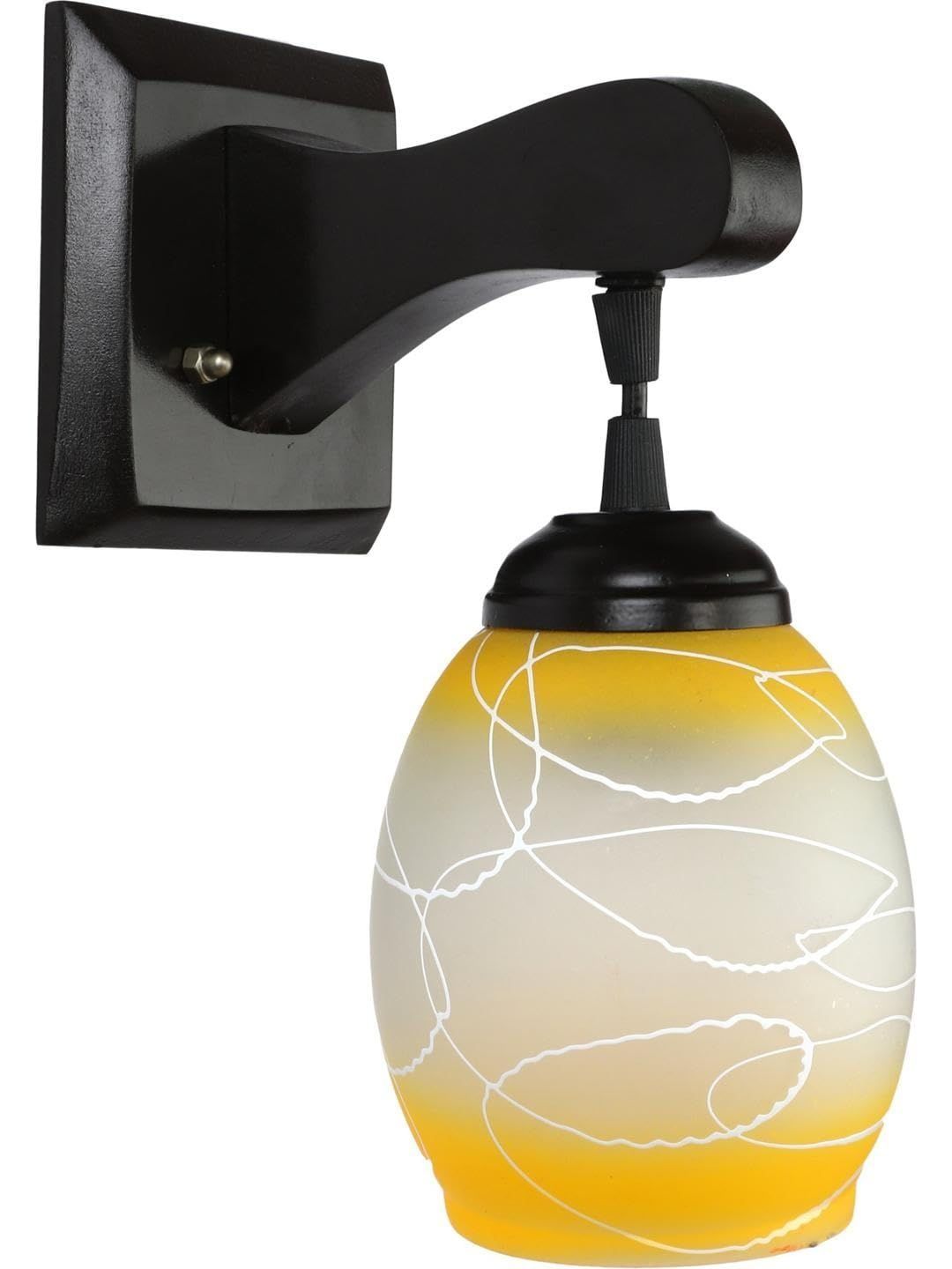 1ST TIME Yellow & Black Printed Wood Contemporary Abstract Shaped Shaped Wall Lamp-image-46