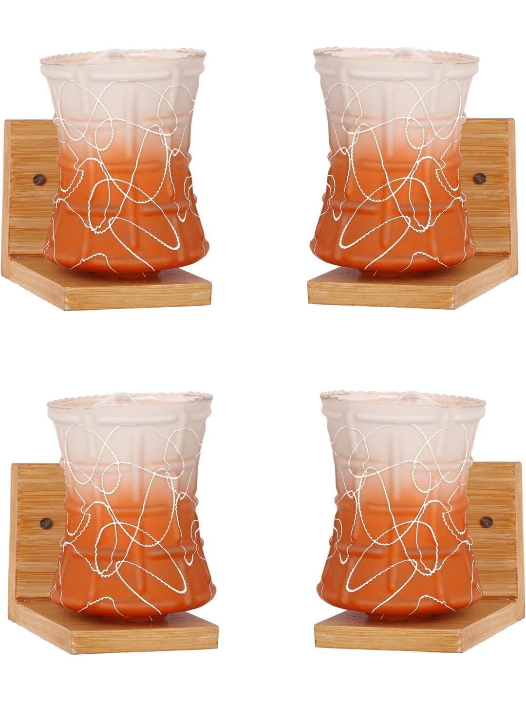 1ST TIME Orange & Orange Textured Wood Frustum Shaped Wall Lamp-picture-20