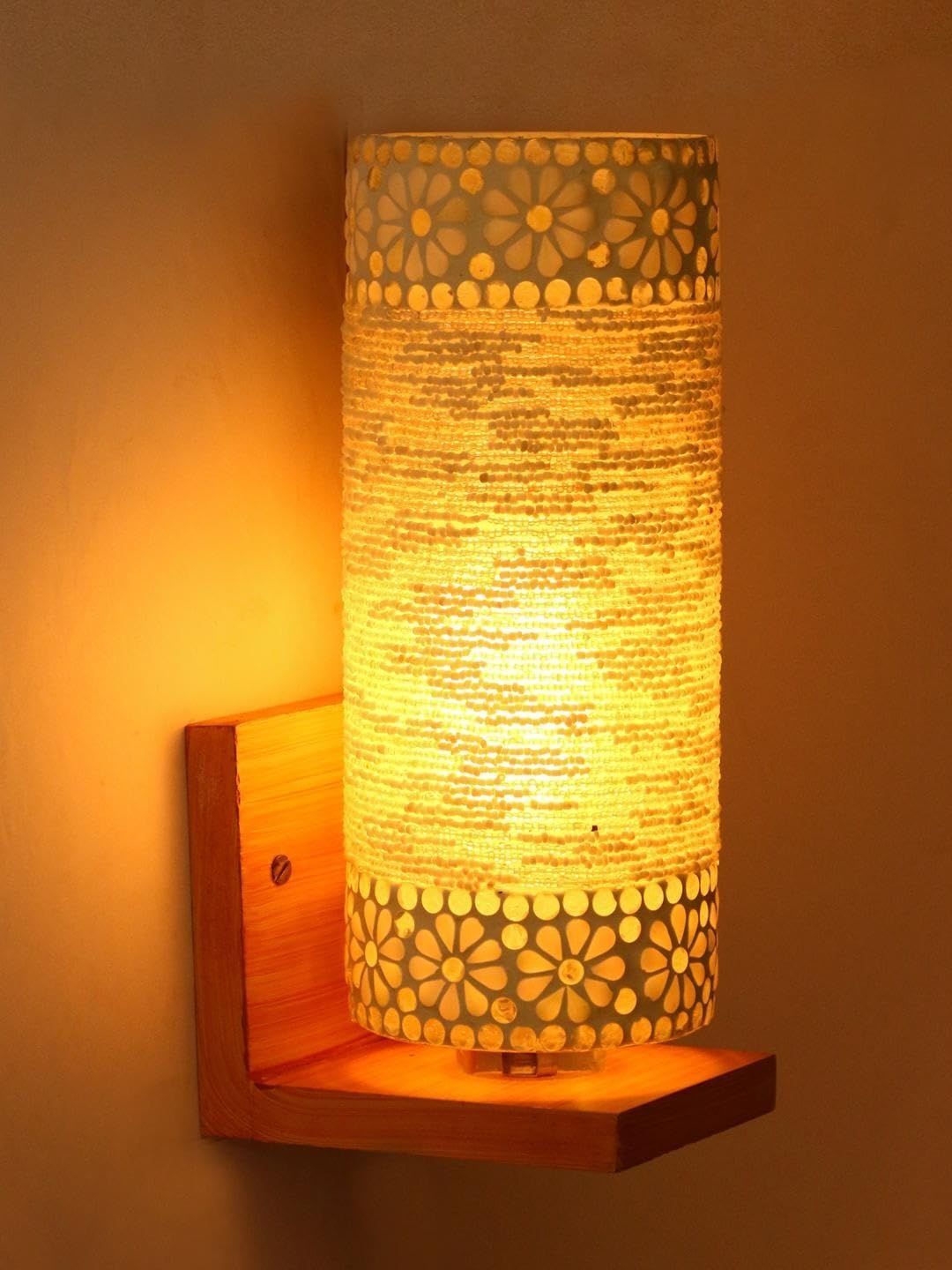 1ST TIME White & White Textured Wood Cylinder Shaped Wall Lamp-picture-45