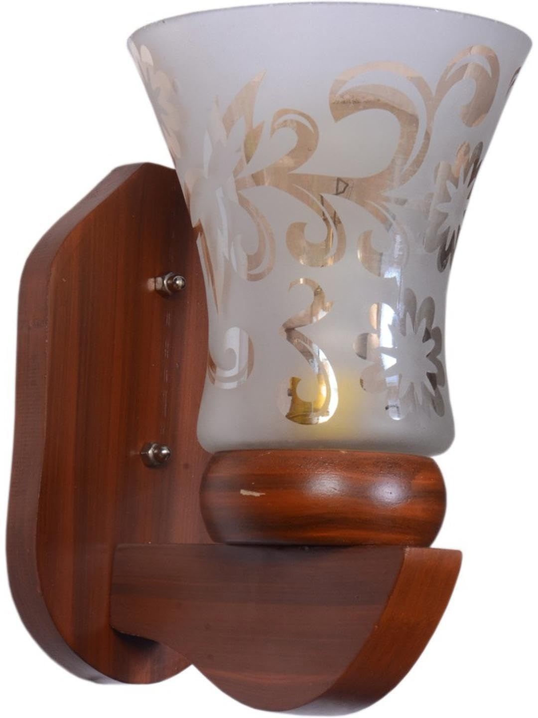 1ST TIME Gold-Toned & Brown Printed Wood Traditional Frustum Shaped Wall Lamp-picture-16