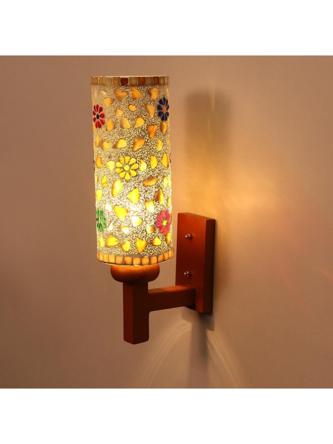 1ST TIME Multicoloured & Multicoloured Textured Wood Traditional Cylinder Shaped Wall Lamp-picture-29