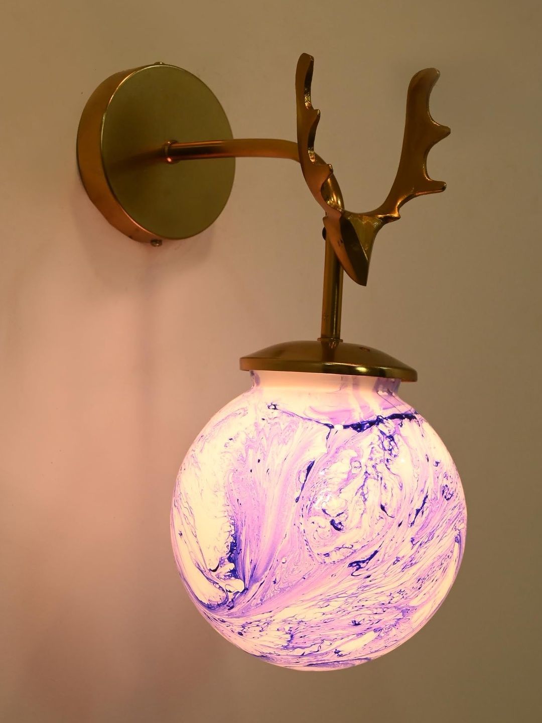 1ST TIME Blue & Gold-Toned Printed Metal Contemporary Spherical Shaped Wall Lamp-picture-48