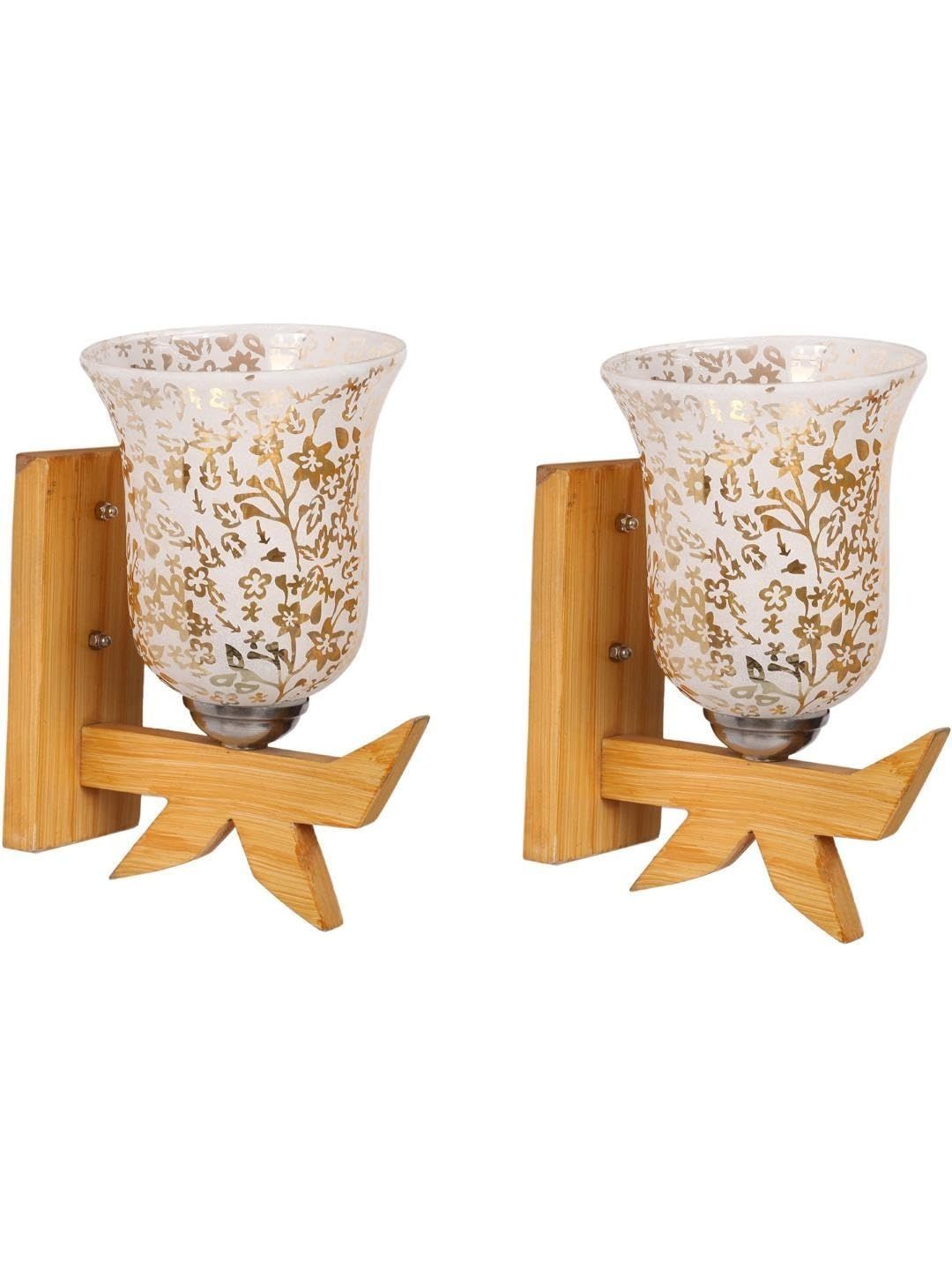 1ST TIME Gold-Toned & White Printed Wood Wall Lamp-picture-27