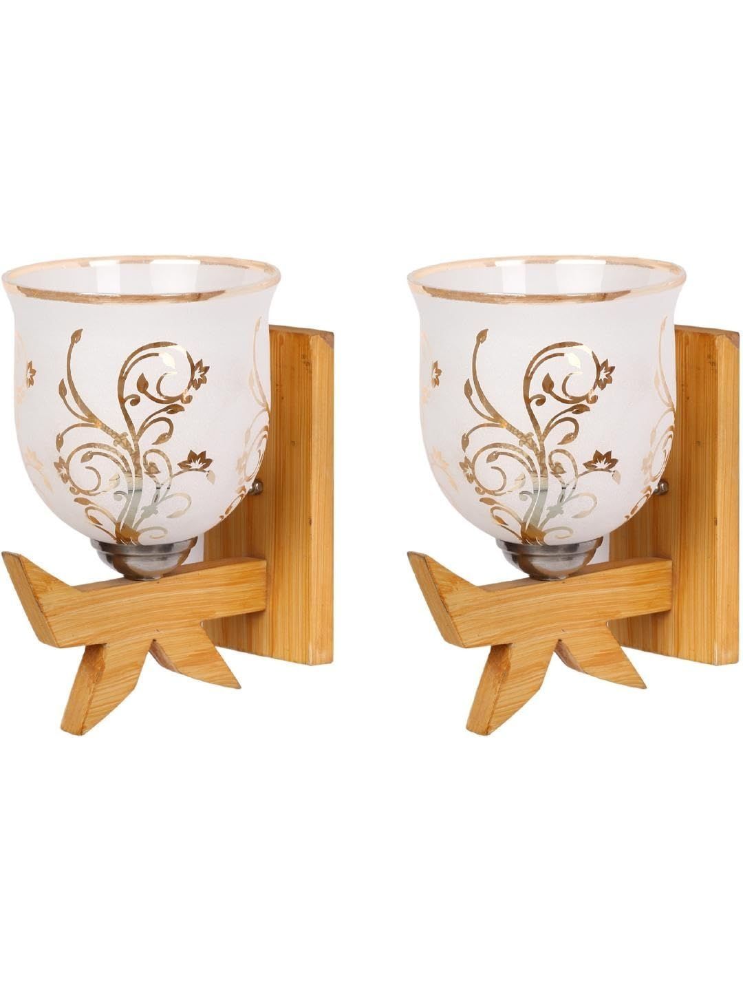 1ST TIME Gold-Toned & White Printed Wood Traditional Wall Lamp-picture-14