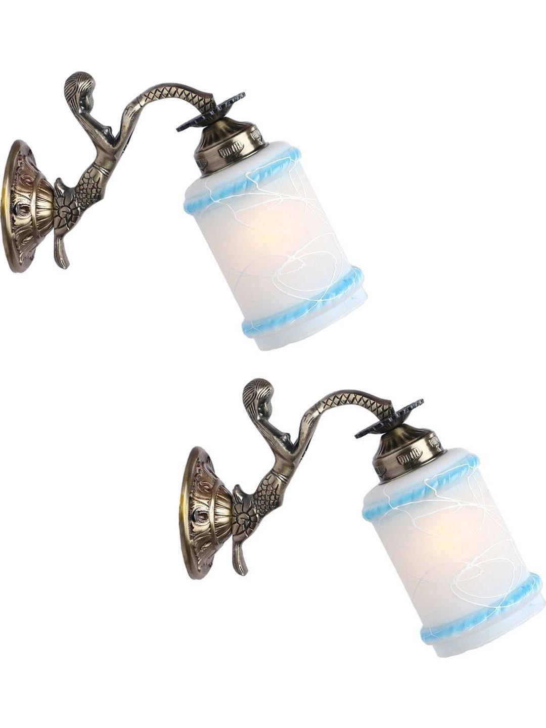 1ST TIME Blue & White Printed Metal Traditional Rectangle Shaped Wall Lamp-image-43